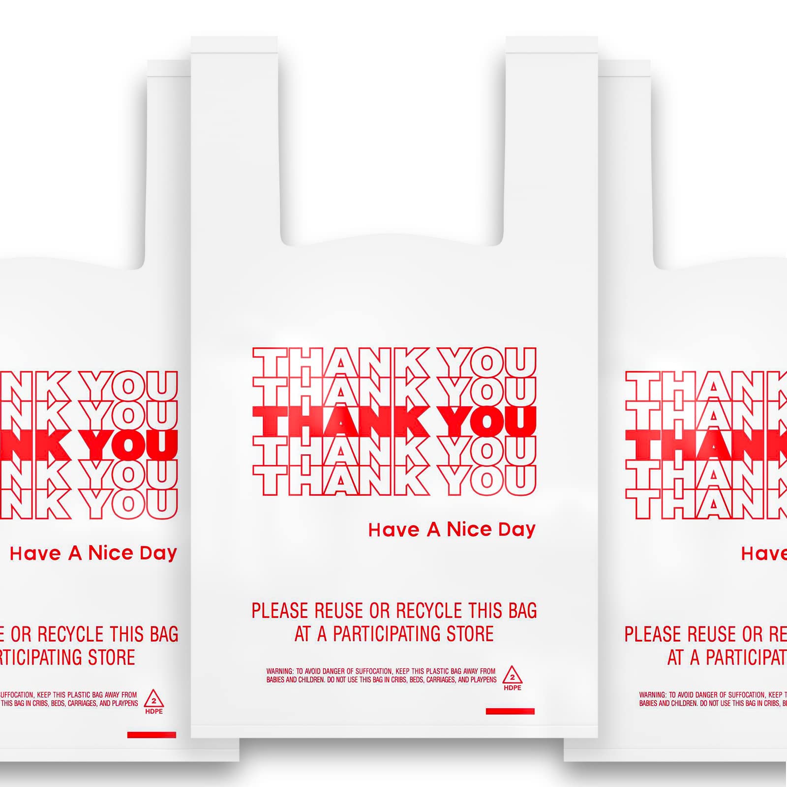400 Pack Premium Thank You T-Shirt Bags - 15 Mic (0.6 Mil) Thick Reusable Plastic Bags 11.5