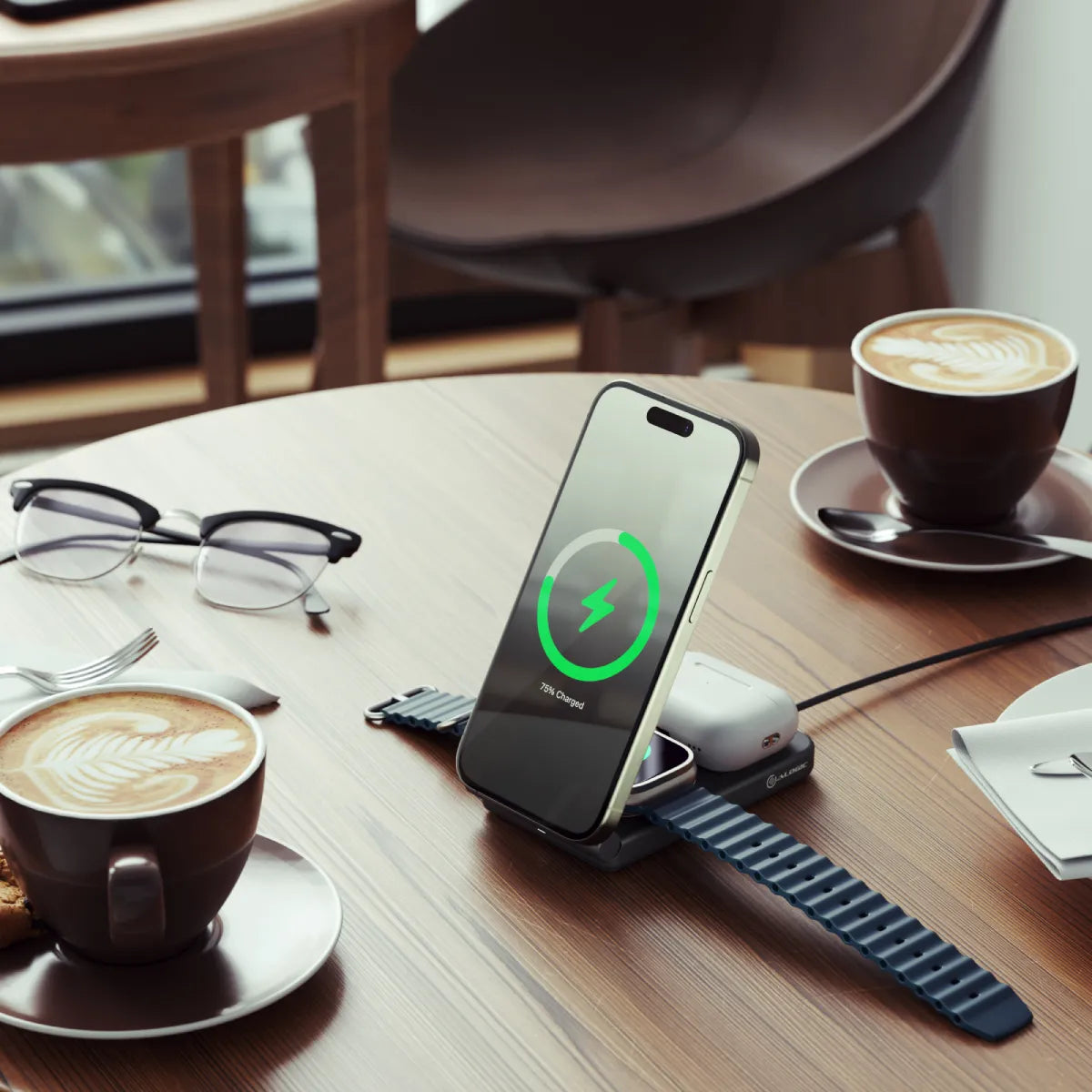 3-in-1 Wireless Charging Stand for iPhone, Android & AirPods - Fast Qi Charger for Phone, Earbuds & Watch | Perfect for Home, Office & Yoga Studio