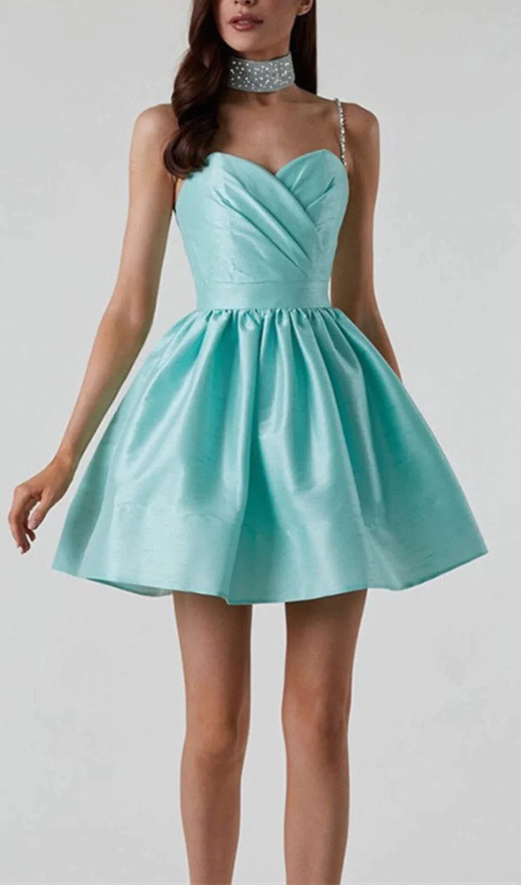 Mint Green Diamond Suspender Dress for Women - Elegant & Stylish Party Wear for Weddings, Dates & Special Occasions