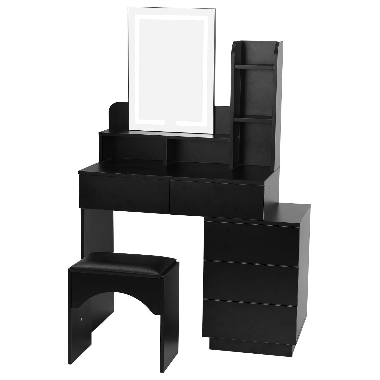 SMOOL Vanity Desk with LED Lighted Mirror - Adjustable 3-Color Lighting & Brightness, Makeup Table with 3-Drawer Chest & Shelves, Bedroom Dressing Table for Women | Perfect for Makeup Application, Skincare Routine & Home Studio Decor (Black)