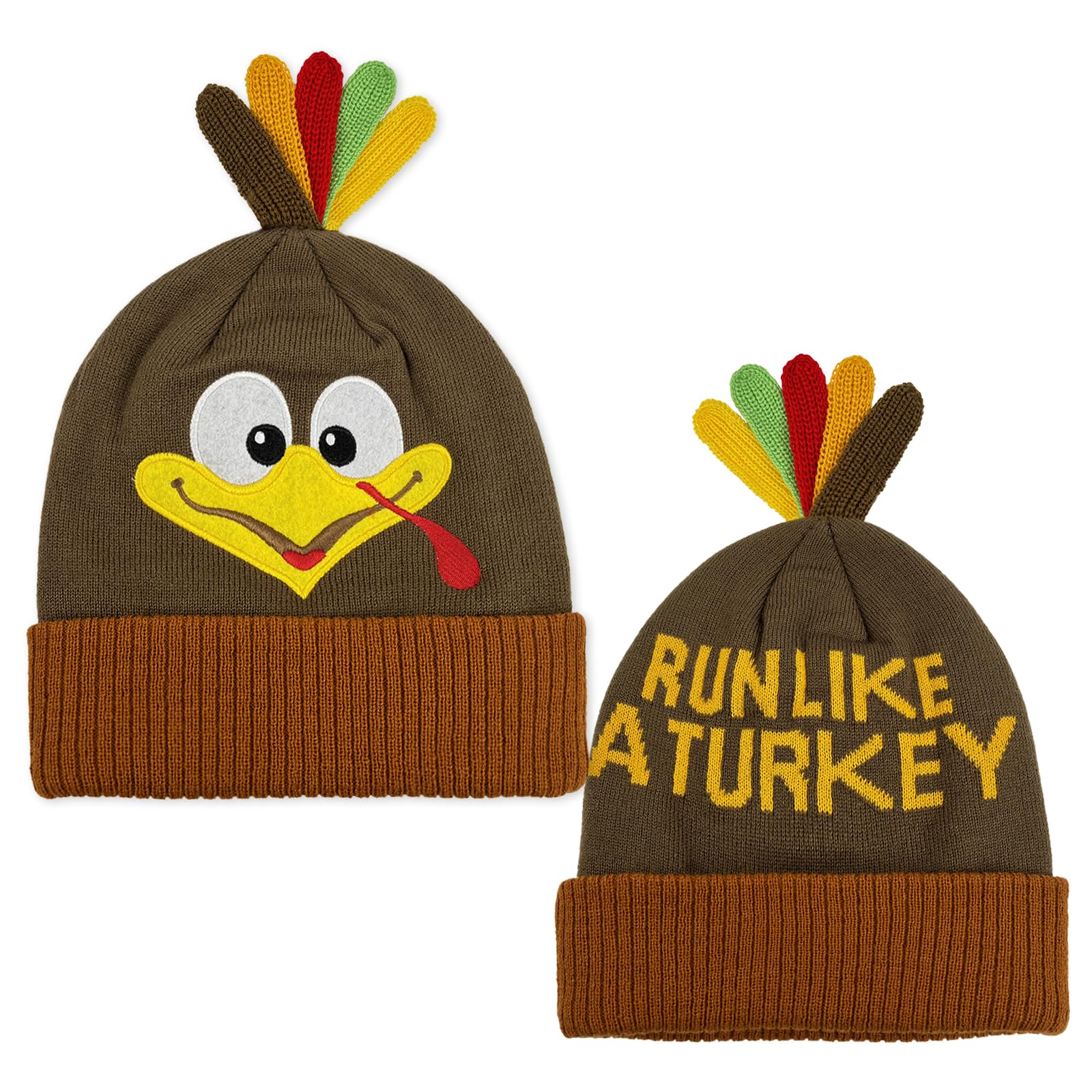 Thanksgiving Turkey Beanie Hat - Warm Knitted Winter Hat for Adults - Turkey Trot Running Costume & Holiday Party Accessory - Perfect for Thanksgiving Celebrations, Christmas Gatherings and Winter Outdoor Activities
