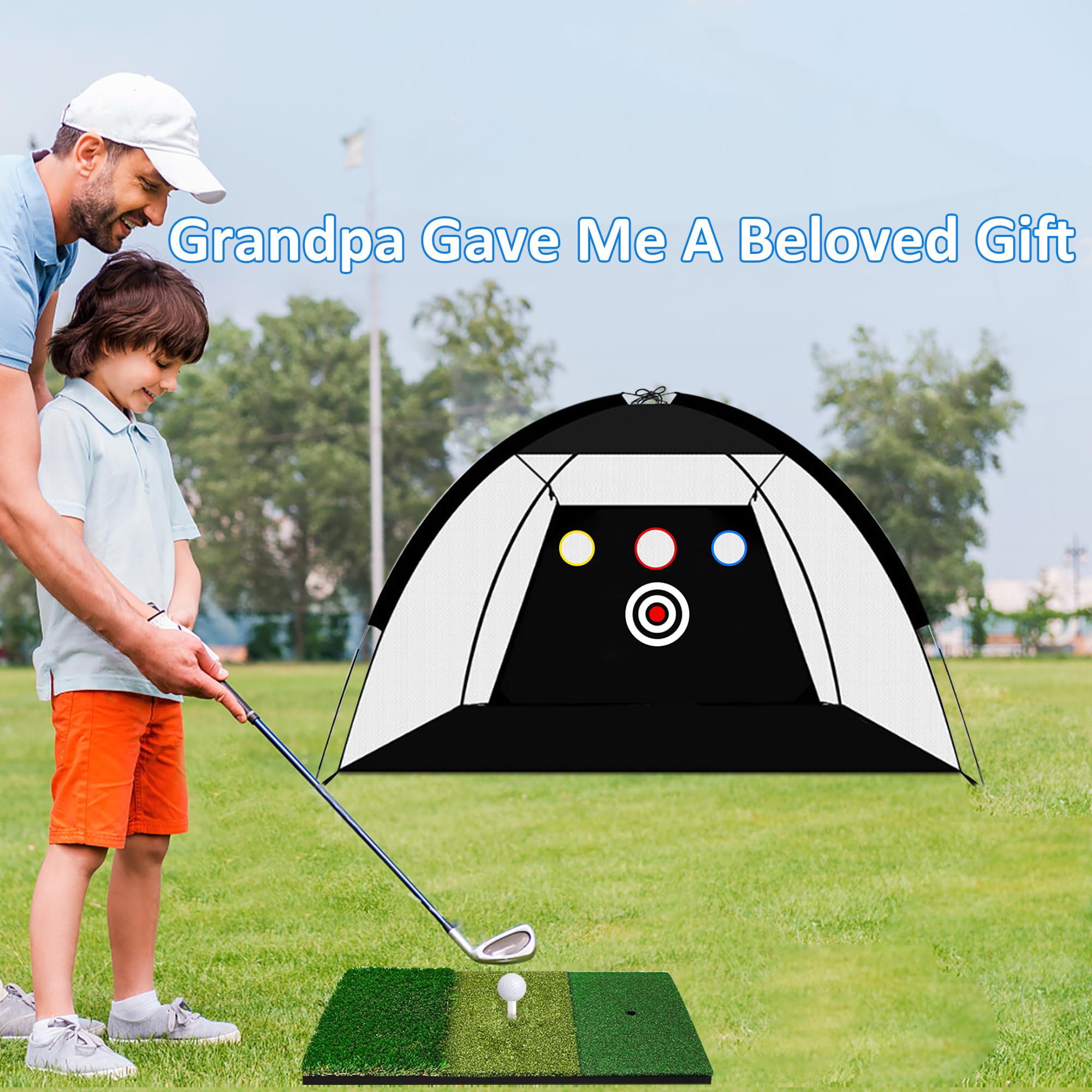 YenNeL Golf Practice Net - Portable Backyard & Garage Driving Range with One Key Pull Expansion, Target Attachment & Frame - Indoor/Outdoor Golf Training Aid for Home, Yard & Club Use