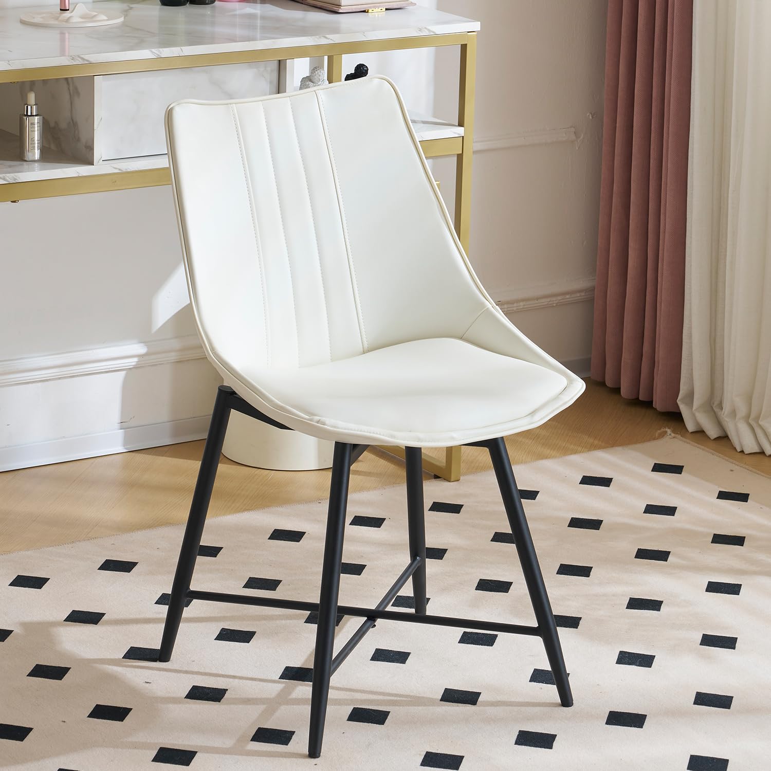 ANOUR PU Leather Dining Chairs Set of 2 - Modern Kitchen & Dining Room Armless Chairs with Metal Legs, Comfortable Upholstered Side Chairs for Home, Restaurant, Office - White (Perfect for Small Spaces & Contemporary Decor)