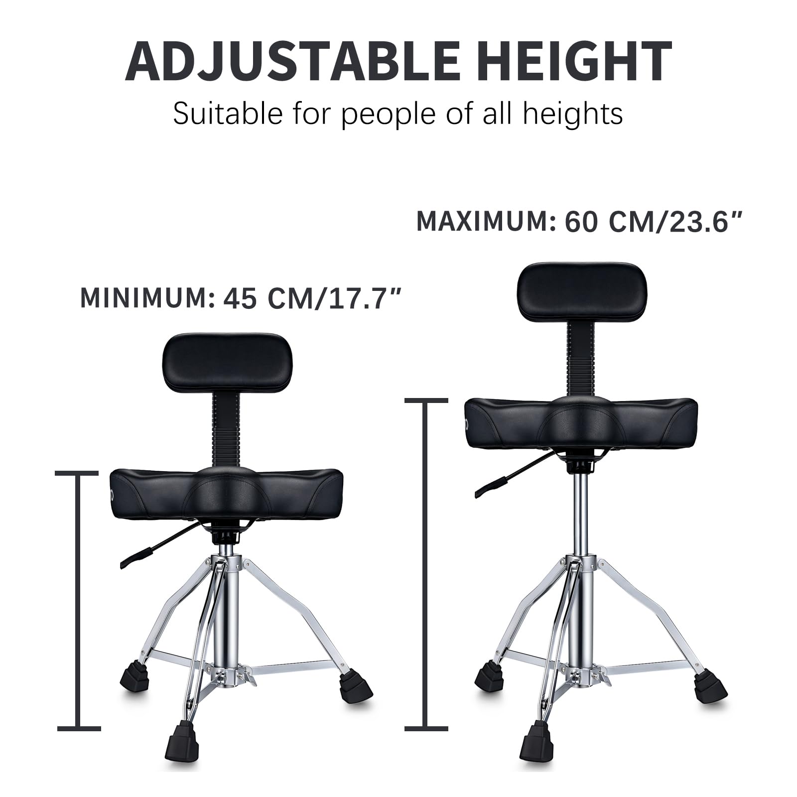 LEKATO Heavy Duty Hydraulic Drum Throne with Adjustable Height & Backrest - Motorcycle Style Drum Stool for Adult Drummers - Perfect for Drum Practice, Studio Sessions & Live Performances