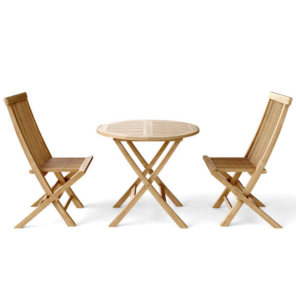 Windsor Classic 3-Piece Folding Bistro Set - Outdoor Patio Dining Table and Chairs for Garden, Balcony & Small Spaces