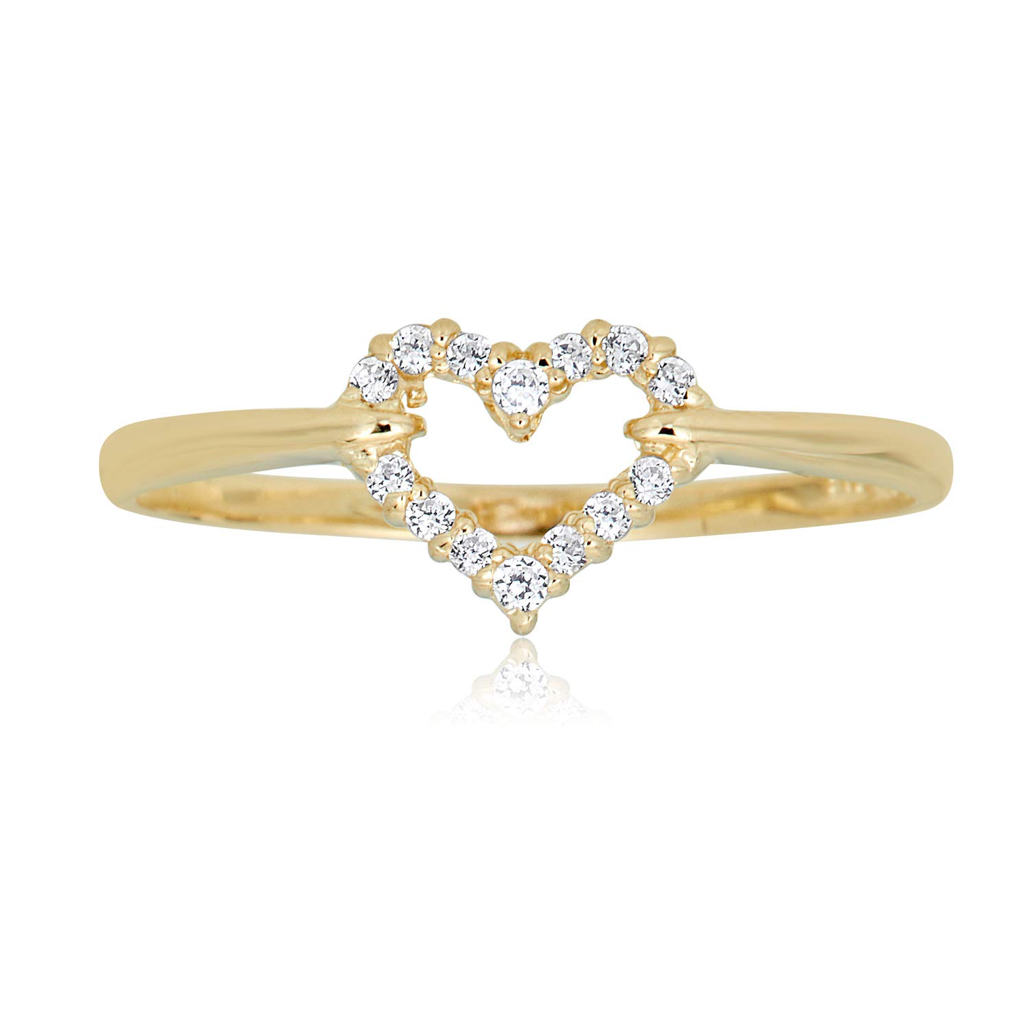 AVORA 10K Yellow Gold Simulated Diamond CZ Open Heart Ring for Women - Elegant Cubic Zirconia Heart Jewelry Gift for Valentine's Day, Anniversary & Special Occasions