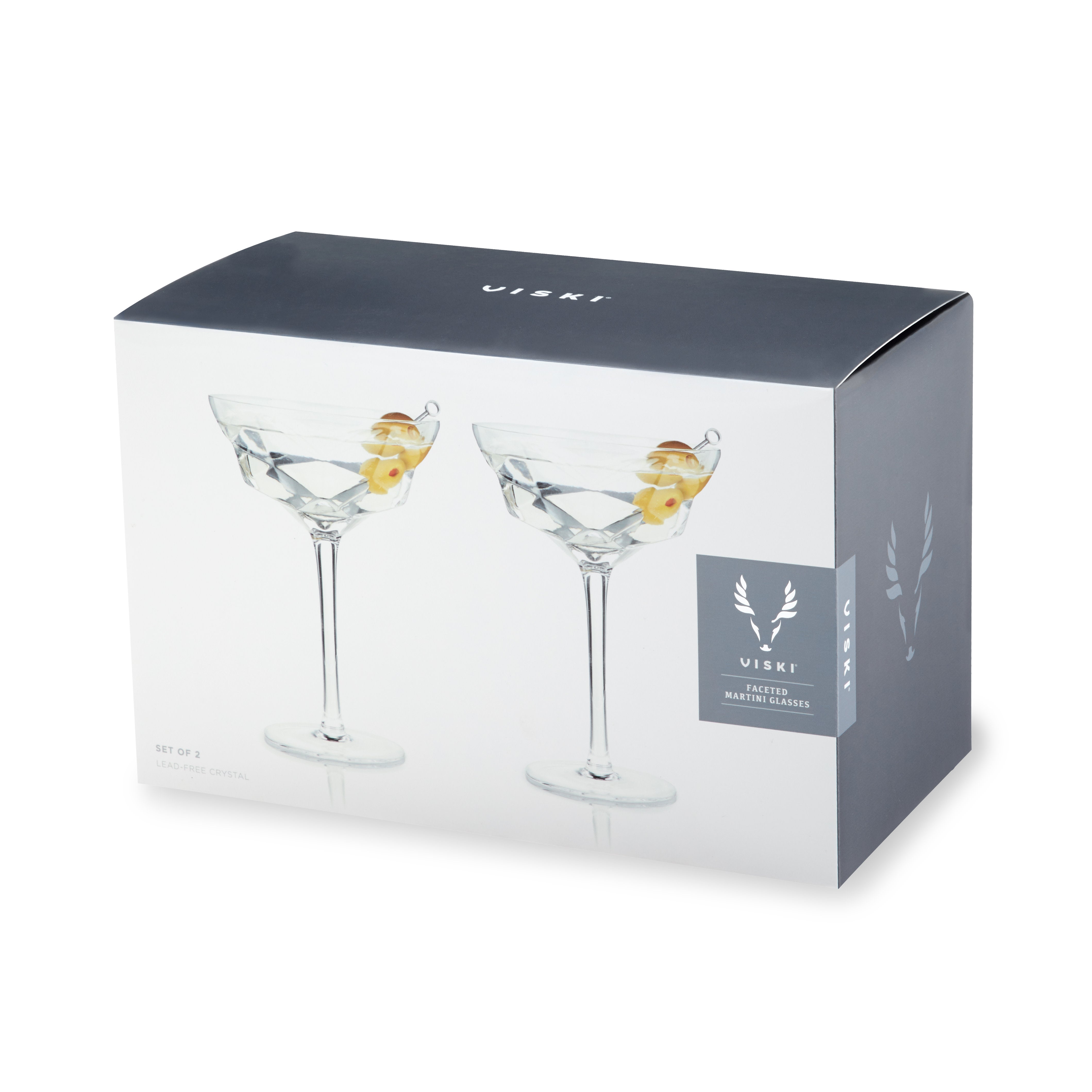 Seneca Faceted Crystal Martini Glasses Set of 2 - Elegant Cocktail Drinking Glasses for Parties, Weddings & Home Bar Decor