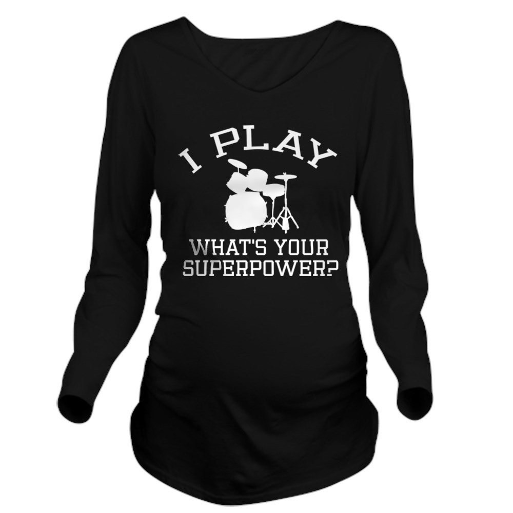 Play Drums Long Sleeve Maternity T-Shirt for Pregnant Women | Comfortable Cotton Tee for Musicians & Music Lovers | Perfect for Concerts, Band Practice & Casual Wear