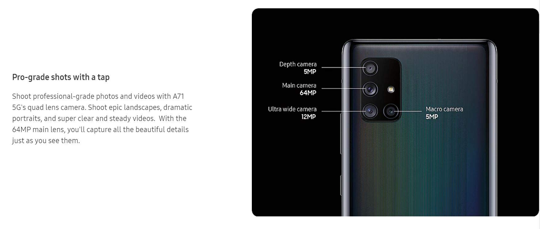 Samsung Galaxy A71 A716U 5G Smartphone - US Version 128GB 6GB RAM Prism Cube Black - Unlocked for T-Mobile Metro Mint Ultra - Perfect for Streaming Gaming & Business Use