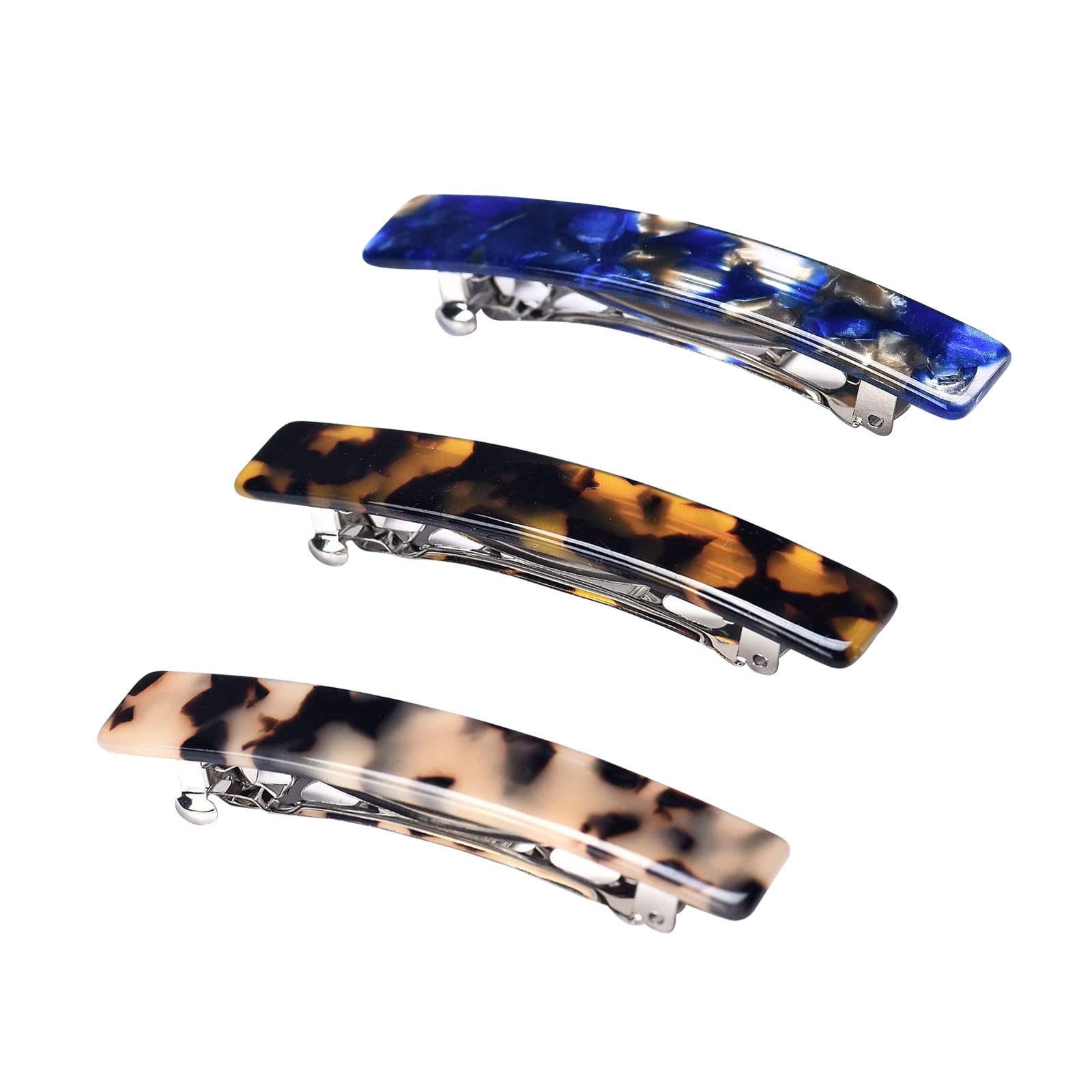 TSHAOUN 3PCS French Style Hair Barrettes - Tortoise Shell Celluloid Rectangle Hair Clips for Women, Large Snap Hair Clips, Vintage Hair Accessories for Everyday Wear, Work & Special Occasions