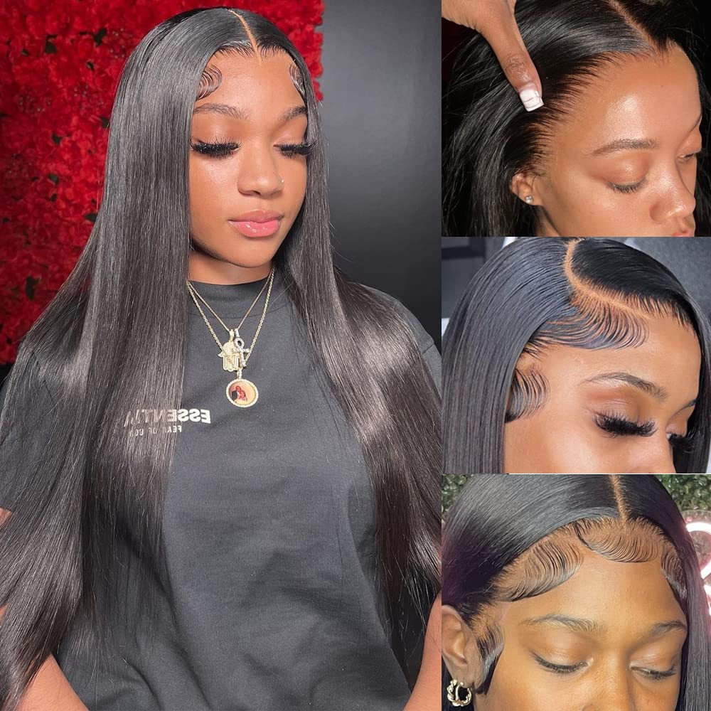 13x4 Straight Lace Front Wigs Human Hair - Pre Plucked 180% Density HD Transparent Frontal Wig for Black Women with Baby Hair (22 Inch) | Natural Look for Daily Wear, Parties & Special Occasions