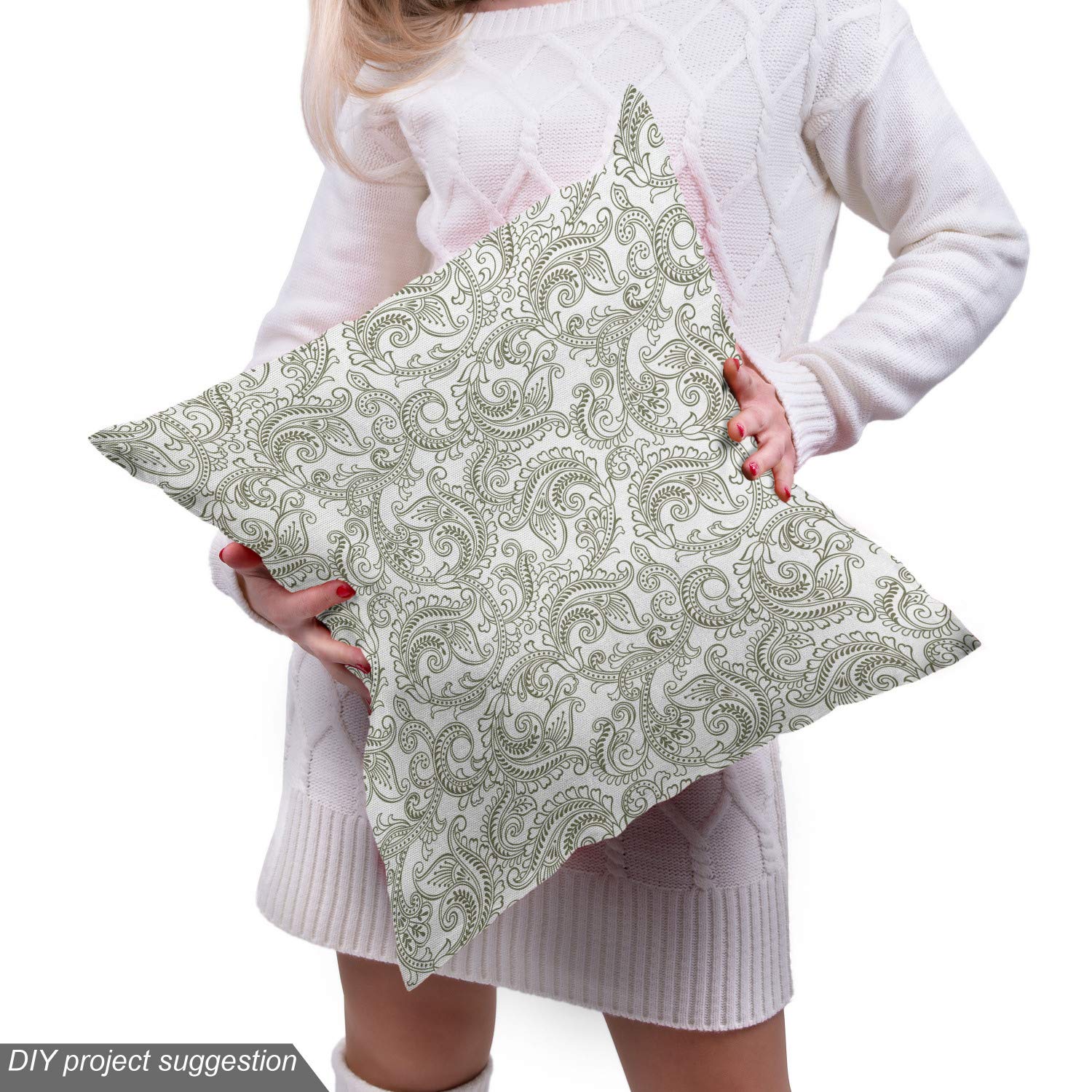 Ambesonne Floral Fabric by The Yard - Traditional Damask Print with Classic Ornate Patterns, Decorative Upholstery Fabric for Sofa, Curtains & Home Decor (10 Yards, Reseda Green & White) - Perfect for DIY Projects, Furniture Makeovers & Elegant Home Accents