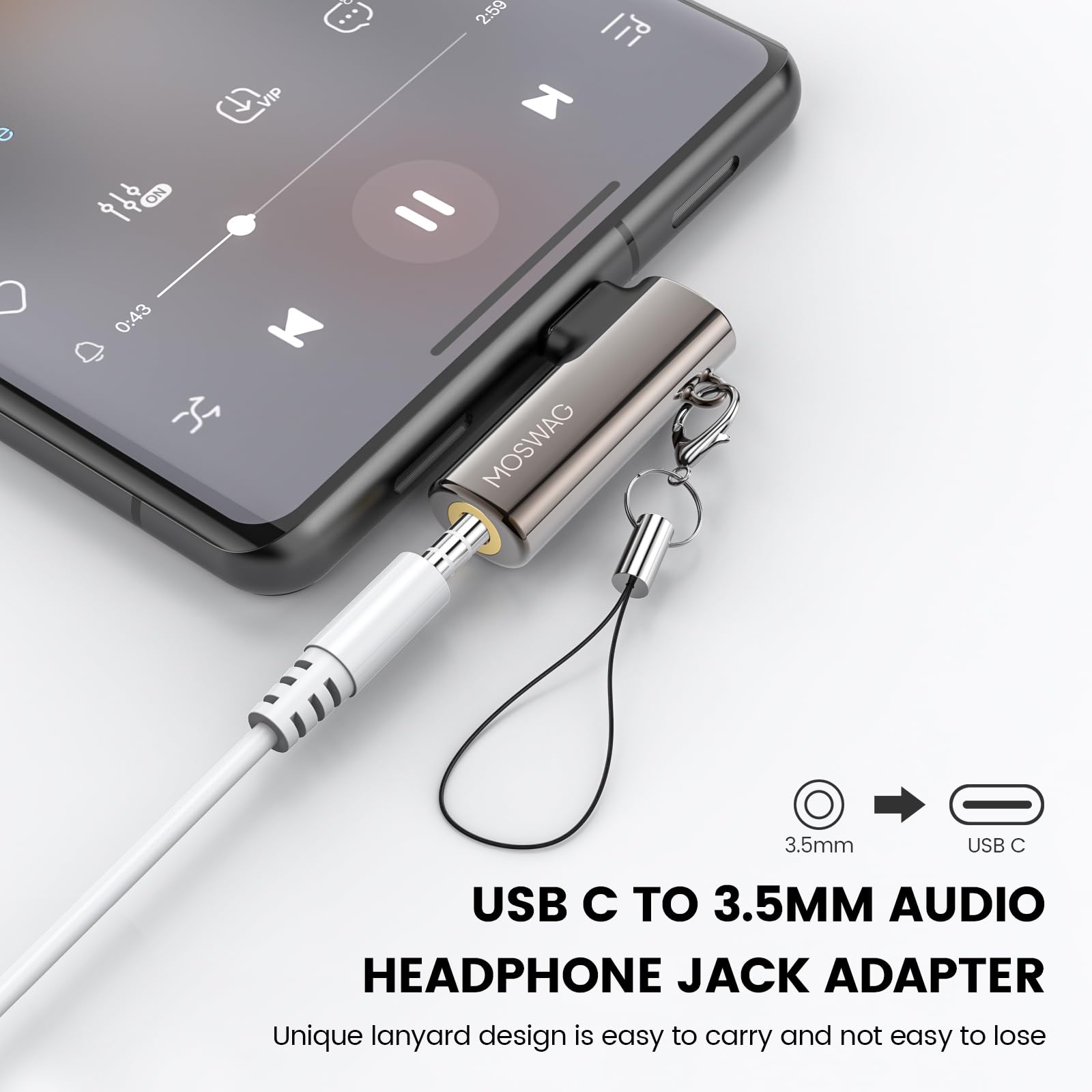 MOSWAG USB C to 3.5mm Headphone Jack Adapter - Gold-Plated Digital Audio Aux Converter for Samsung Galaxy S23/S22/Note10, Huawei P50/P40 Pro, Google Pixel 4XL - Perfect for Music, Gaming & Hands-Free Calling