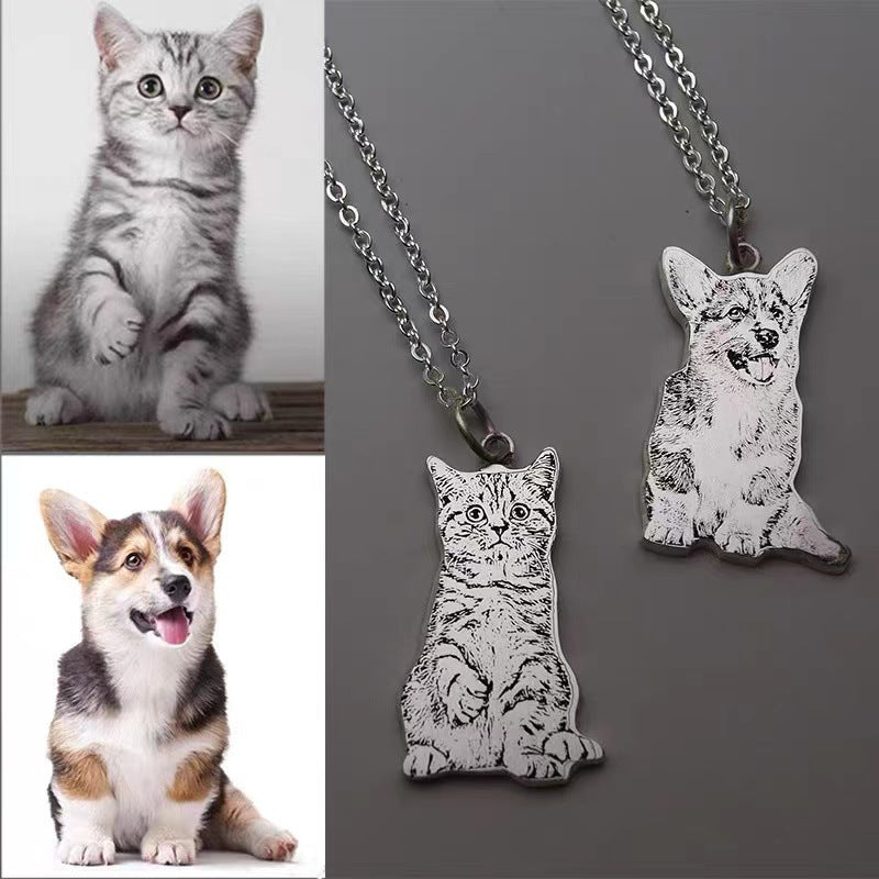 Custom Pet Cat Memorial Necklace - Personalized Engraved Cat Portrait Pendant - Perfect for Pet Loss Remembrance & Sympathy Gifts for Cat Lovers