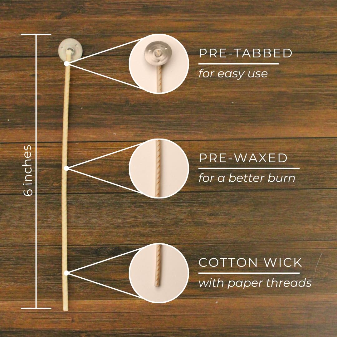 Premium 6-Inch Cotton Candle Wicks for Candle Making - Stabilo CD 18 Wicks (100pcs) - Ideal for DIY Soy Wax, Beeswax & Paraffin Candles - Perfect for Home Decor, Gifts & Aromatherapy