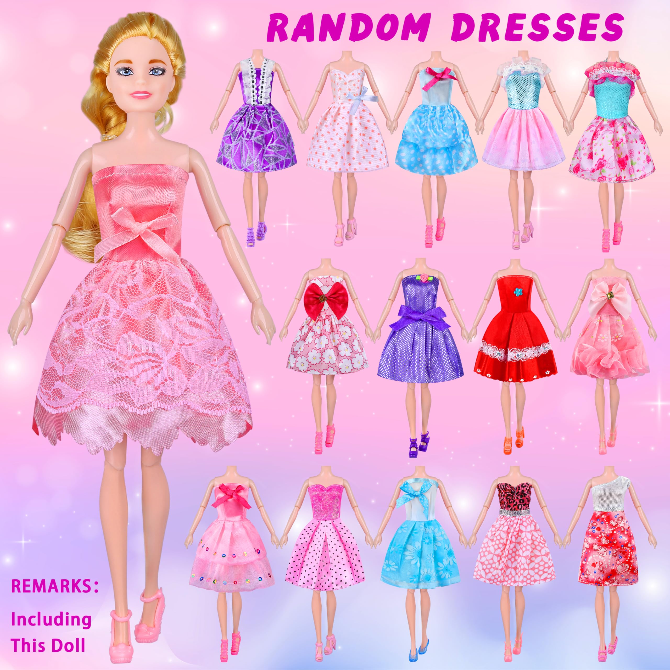 135-Piece Doll Clothes & Accessories Set with Fashion Dresses, Princess Gowns, Tops, Pants, Swimsuits & Shoes - Perfect Dress Up Toys for Girls, Kids & Toddlers - Great Gift for Birthday & Pretend Play