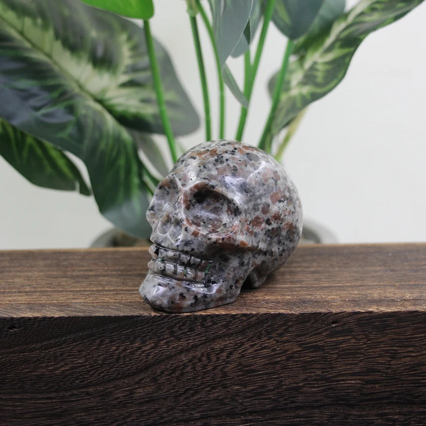 3 Inch Hand Carved Skull Statue - Natural Gemstone Cranium Figurine for Halloween Decor, Healing Crystal Home Office Room Decor Gift - Perfect for Meditation Spaces, Altars & Gothic Collections