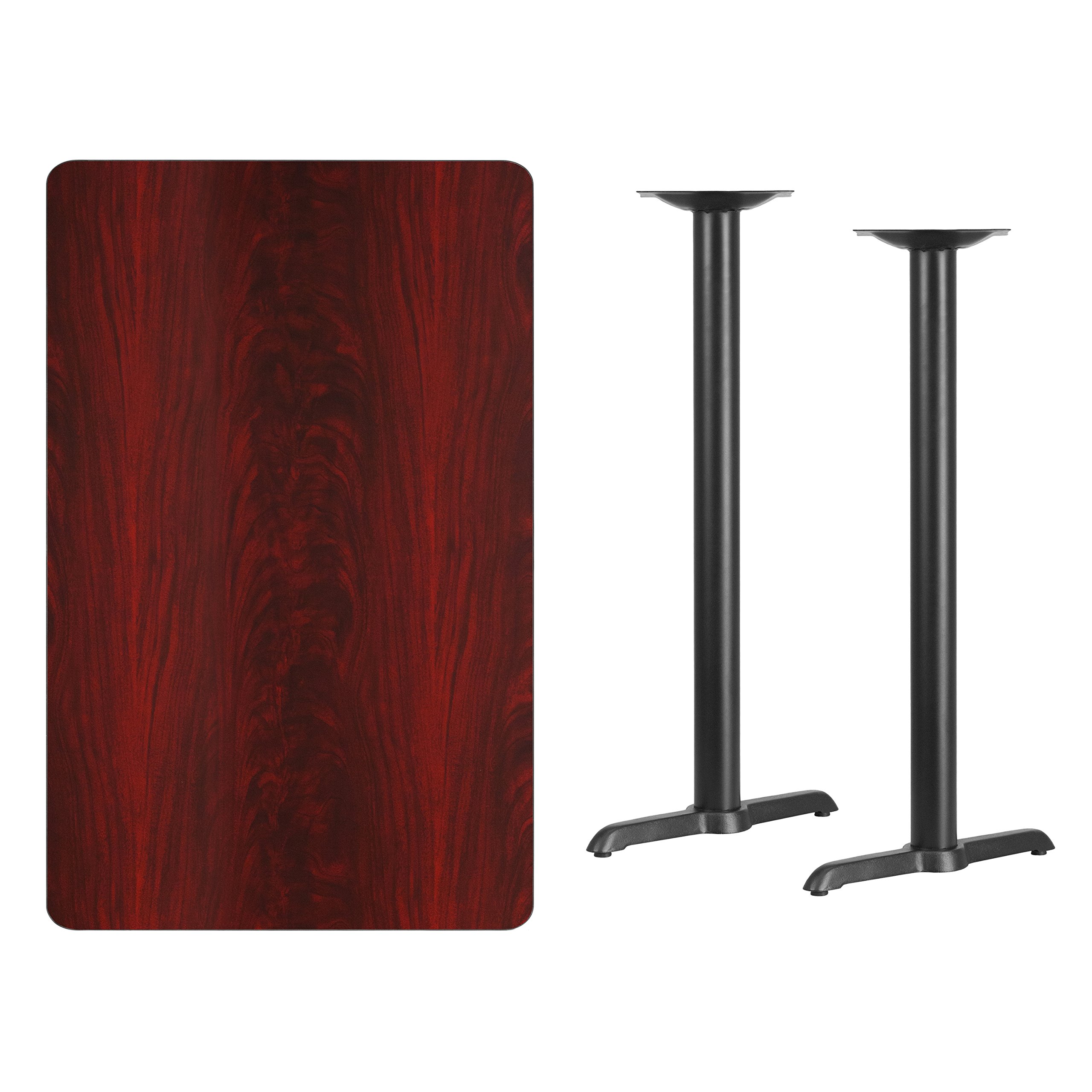 Flash Furniture 30'' x 48'' Rectangular Mahogany Laminate Dining Table with 5'' x 22'' Bar Height Metal Bases - Perfect for Kitchen, Breakfast Nook, or Small Space Dining