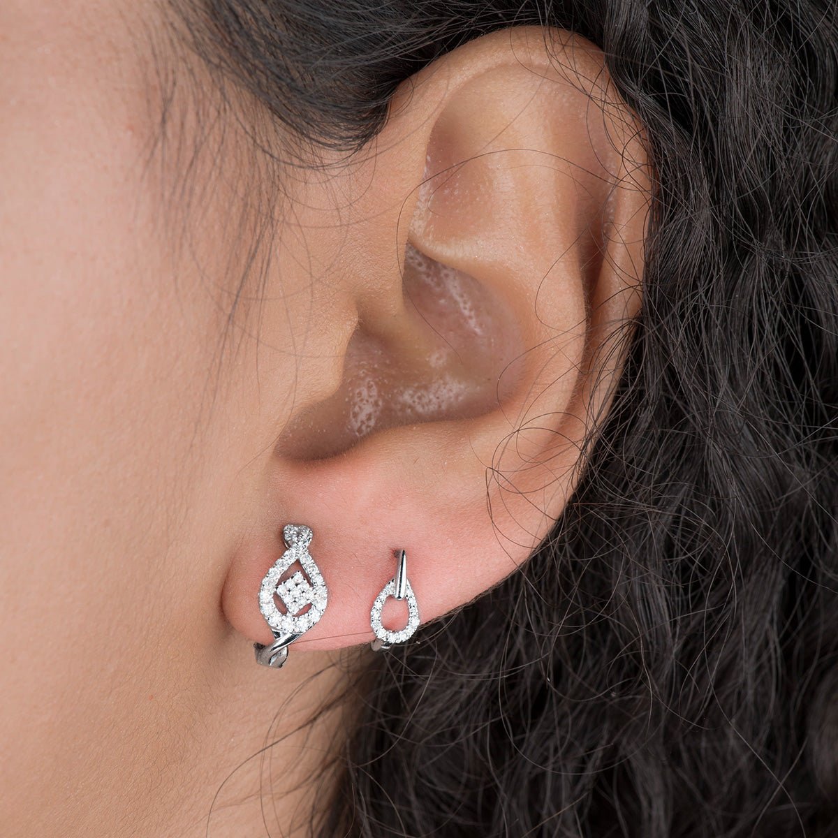 14K White Gold Halo Diamond Pavé Huggie Hoop Earrings for Women - Perfect for Weddings, Parties & Everyday Elegance