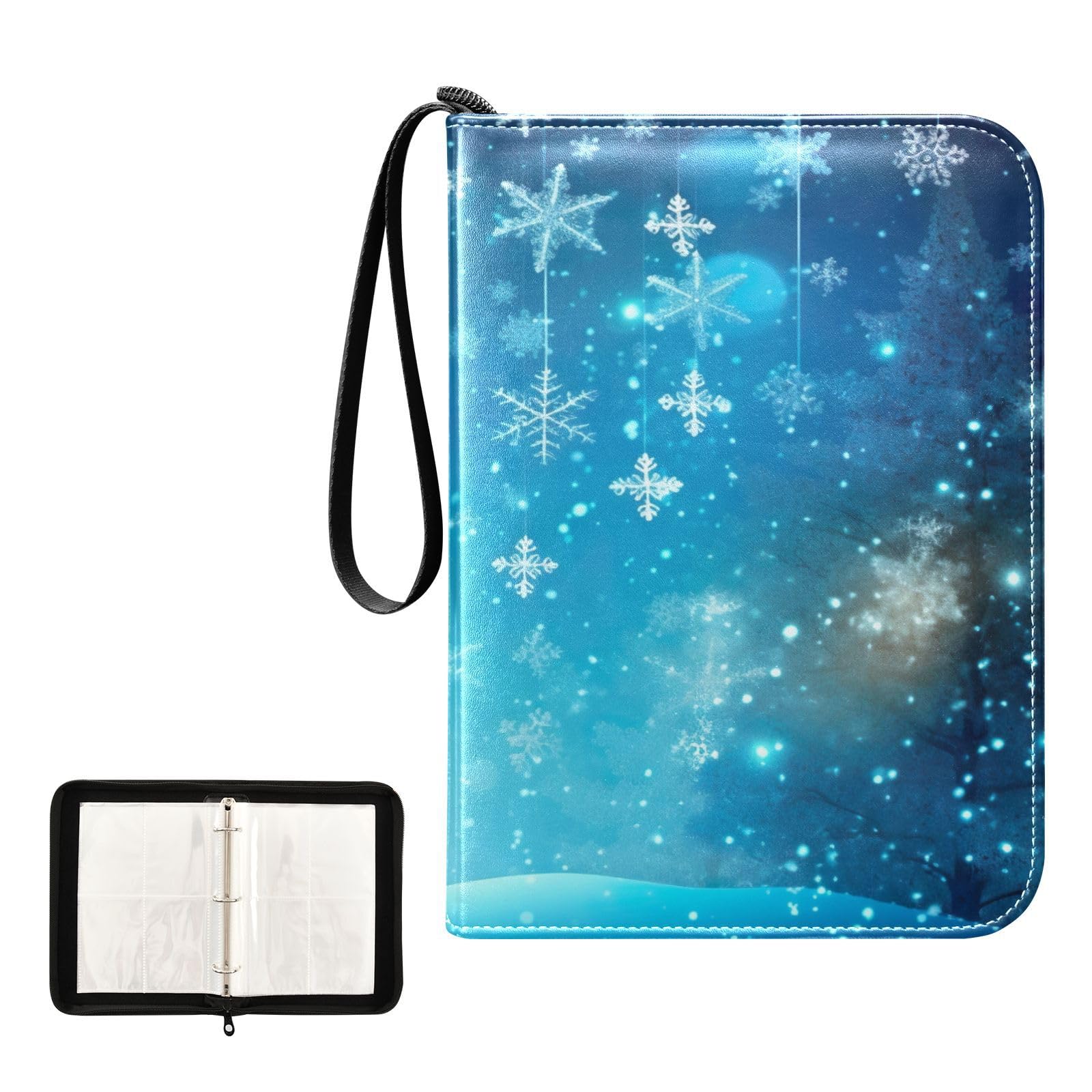 4-Pocket Christmas Winter Snowflake Trading Card Binder Book with 50 Sleeves - Holds 400 Cards, 3-Ring Design for Football, Baseball & Collectible Cards - Perfect for TCG Games, Sports Memorabilia & Holiday Gift Giving