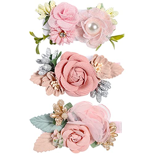 3pcs Girls Flower Hair Clips Set - Cute Floral Hair Bows for Baby Toddler Teen Accessories - Perfect for School, Parties & Everyday Style (Hair Clips Set 1)
