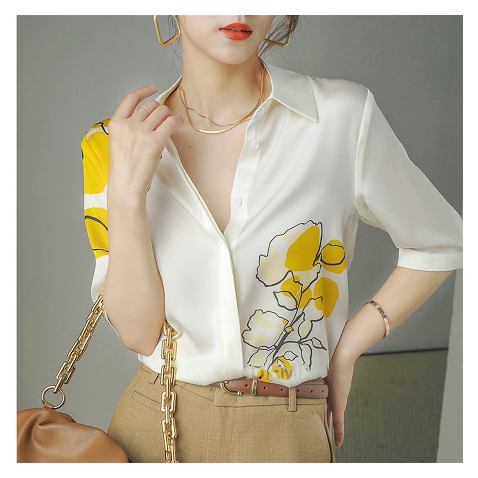 Stylish Printed Lapel Half Sleeve Oversized Button-Up Shirt for Women - Summer Casual Loose Blouse, Elegant Commute Top (Color A, Size M) | Perfect for Office Wear, Weekend Outings & Summer Vacations