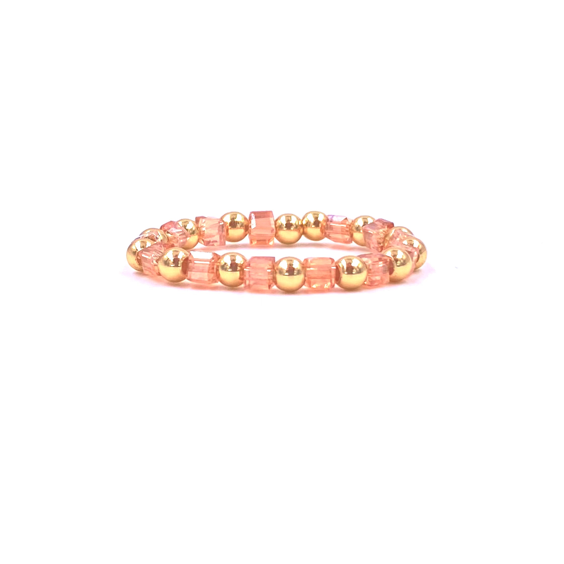 Ashley Gold Stainless Steel Crystal Beaded Stretch Ring - Gold Plated Alternating Design Jewelry for Women, Perfect for Parties, Weddings & Everyday Wear
