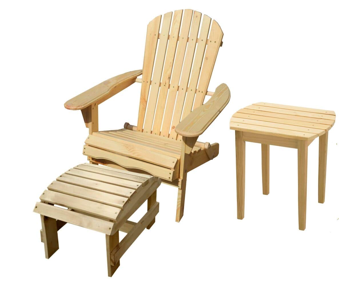 Premium W Home Adirondack Bistro Set - Natural Wood Patio Furniture for Outdoor Dining, Garden, Deck & Backyard Relaxation