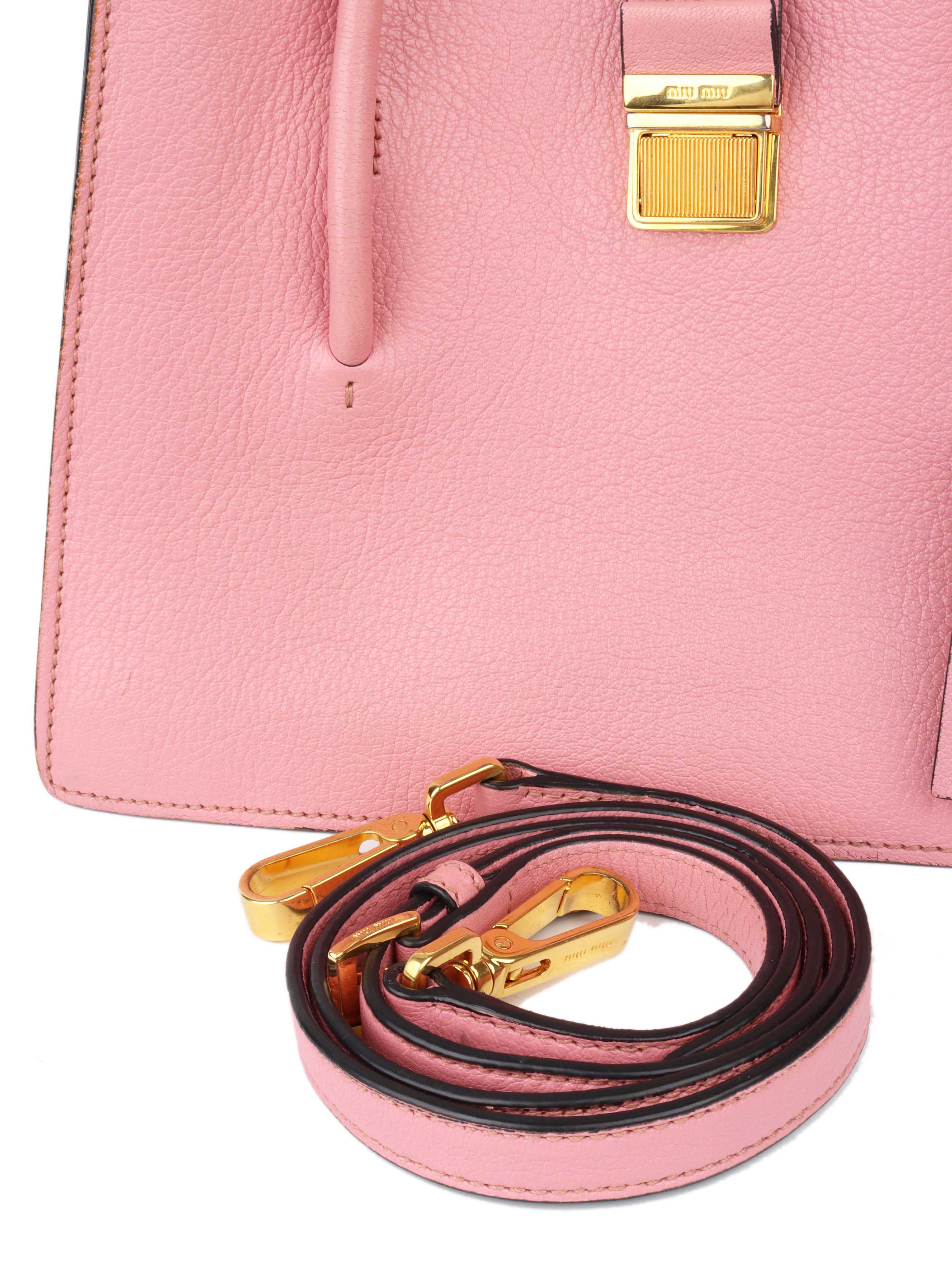 Miu Miu Pink Leather Tote Shoulder Bag for Women - Fashionable Designer Handbag for Work, Travel & Everyday Use