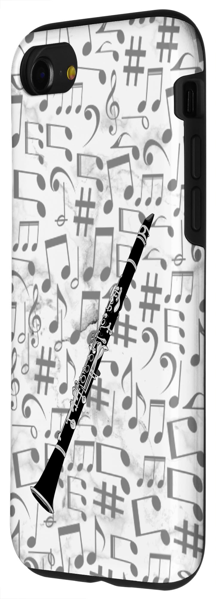 iPhone SE (2020) / 7 / 8 Clarinet Music Notes Phone Case - Slim Protective Cover with White Background - Perfect for Musicians & Music Lovers - Great Gift for Band Students & Teachers