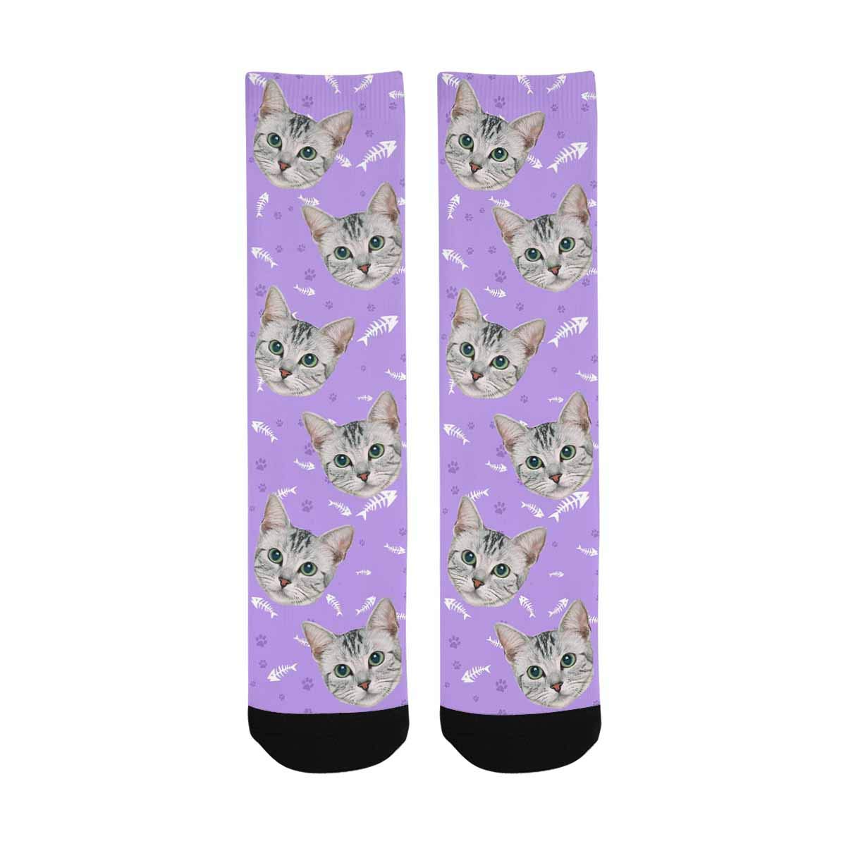Custom Photo Socks - Personalized Cat Lover Crew Socks (Blue) | Unisex Gift for Pet Owners | Great for Birthdays, Christmas & Matching Couple Outfits