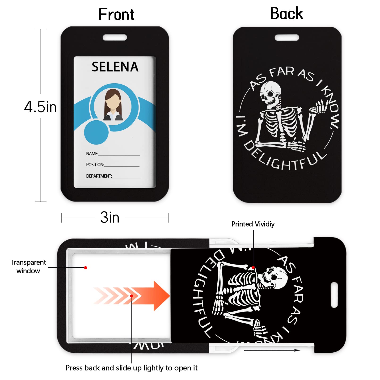 Retractable ID Badge Holder with Breakaway Lanyard - Cute Skeleton Design for Nurses, Teachers & Office Use