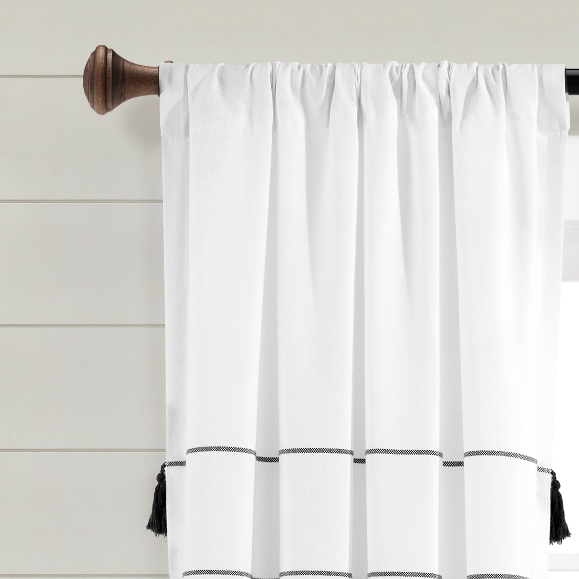 Farmhouse Boho Stripe Woven Tassel Window Curtains - Yarn Dyed Recycled Cotton Blend Panel Set (2 Pack) for Living Room, Bedroom & Dining Room Decor
