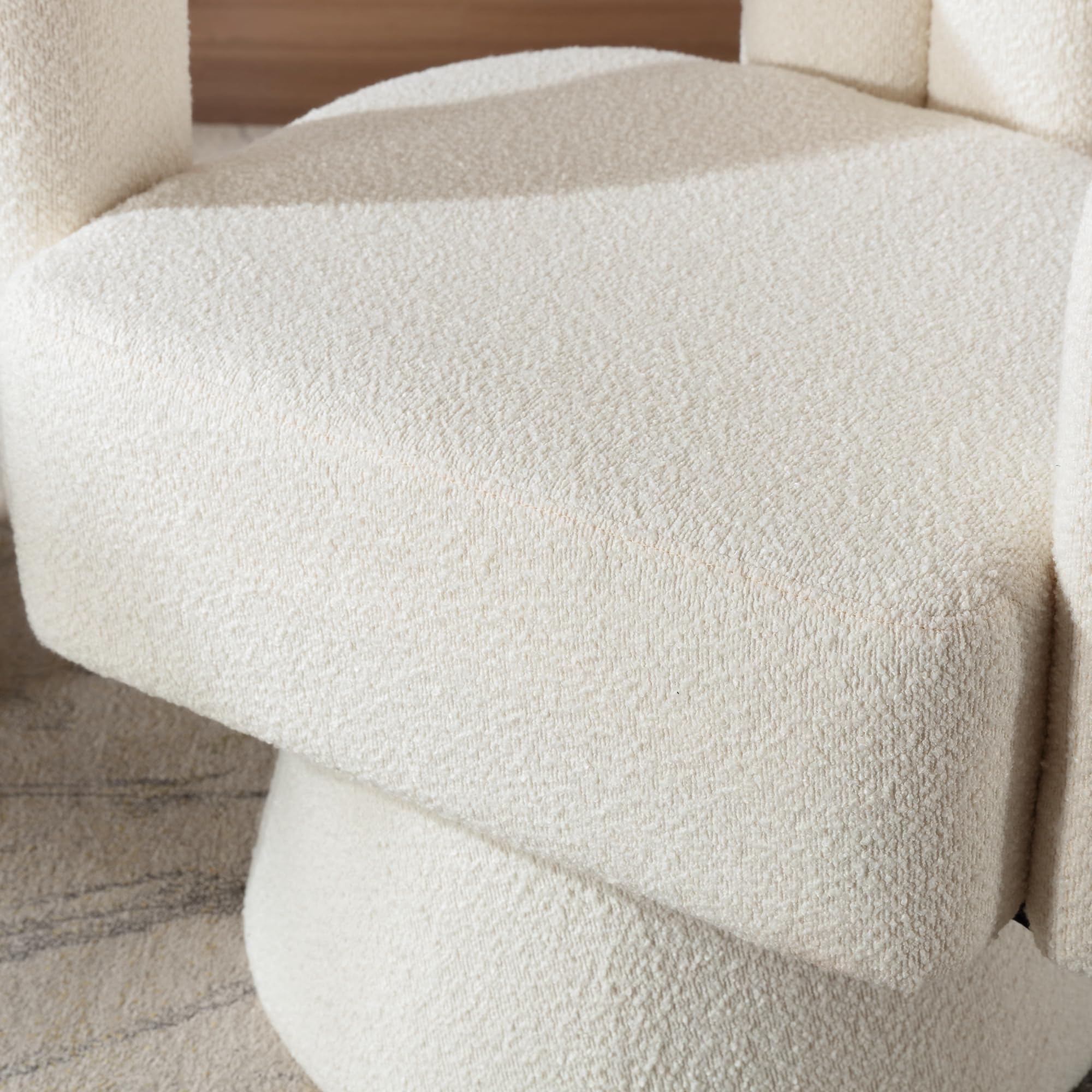 360 Degree Swivel Accent Chair - Comfy Upholstered Barrel Armchair with Round Arms for Living Room, Bedroom & Office - Beige Leisure Reading Chair for Relaxing, Working & Lounging
