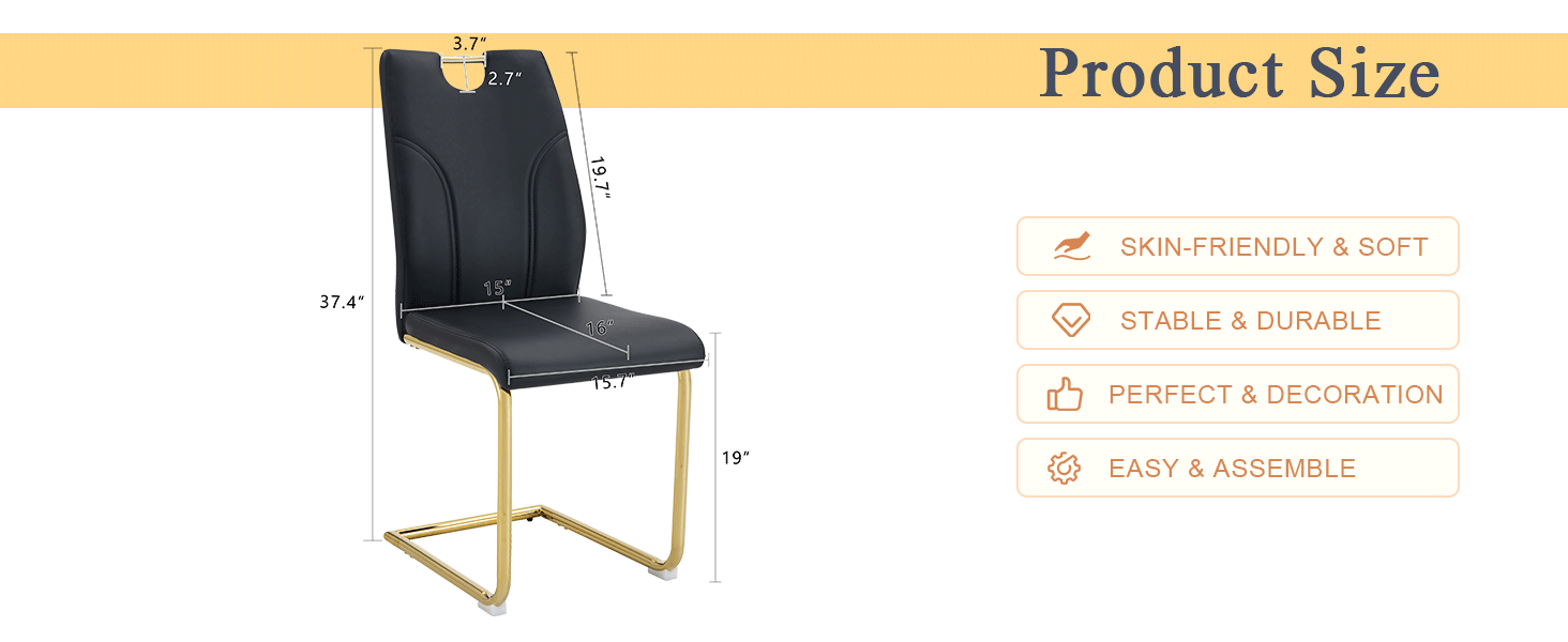 Modern Black PU Dining Chairs Set of 4 - Waterproof Faux Leather Upholstery with Gold Metal Legs - Stylish for Kitchen, Restaurant, Office & Conference Room - Elegant Seating Solution for Home & Commercial Use