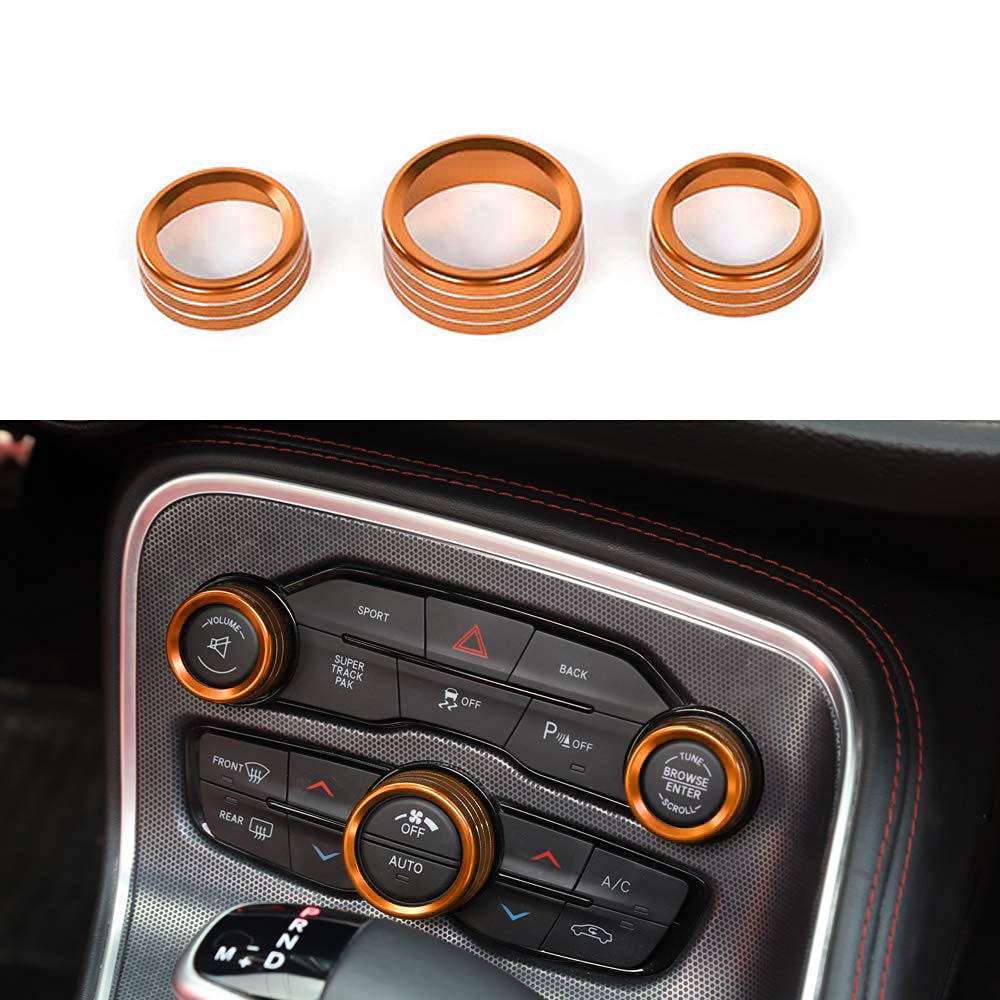 2015-2020 Dodge Challenger Charger Chrysler 300 AC Knobs - Orange Aluminum Air Conditioner Switch Buttons (3pcs) | Premium Replacement for Climate Control | Perfect for Interior Upgrades & Customization