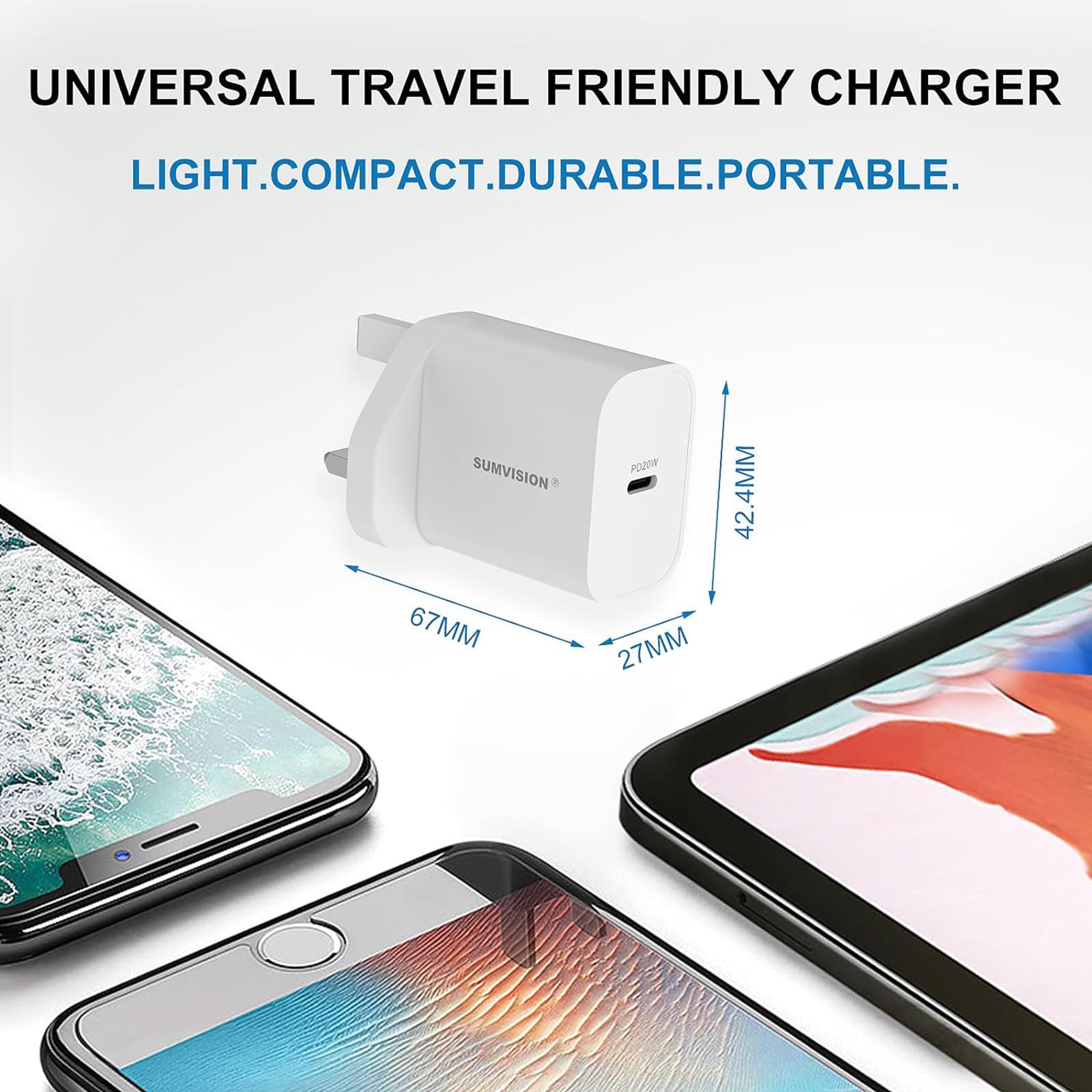 20W Fast Charger Twin Pack with 2x USB-C & Lightning Cables - Compatible with iPhone, Samsung & Android Devices | Portable USB-C Wall Charger for Home, Office & Travel | UK Plug Design with Local Tech Support