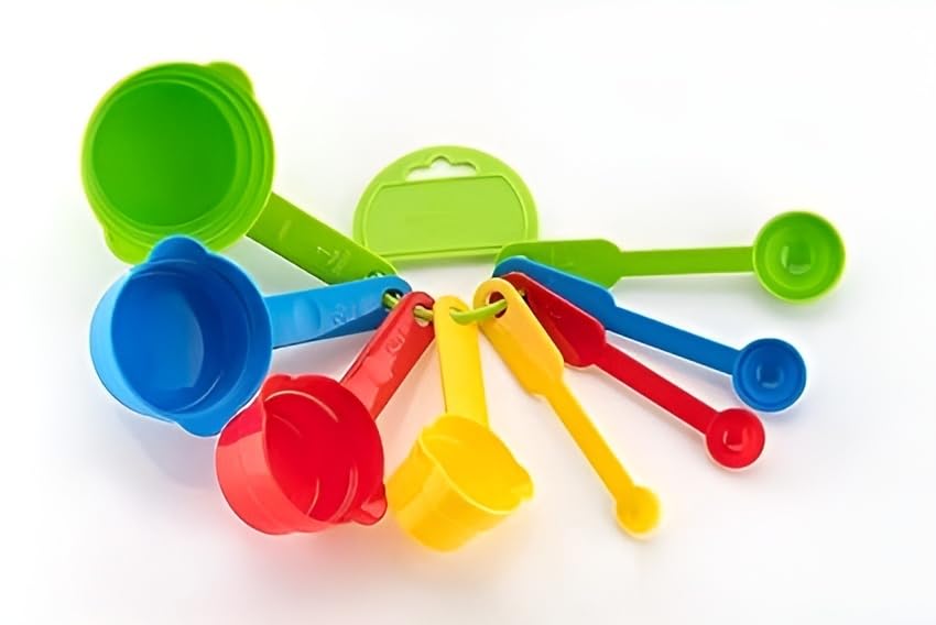 10-Piece Colorful Measuring Cups and Spoons Set - Stackable Nesting Plastic Measuring Cups for Baking, Cooking & Meal Prep - Rainbow Kitchen Measuring Tools (10 PC)