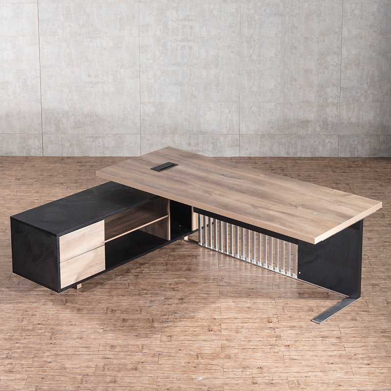 DAXTON 200cm Executive Desk with Left Return in Warm Oak & Black - Perfect for Home Office & Professional Workspaces
