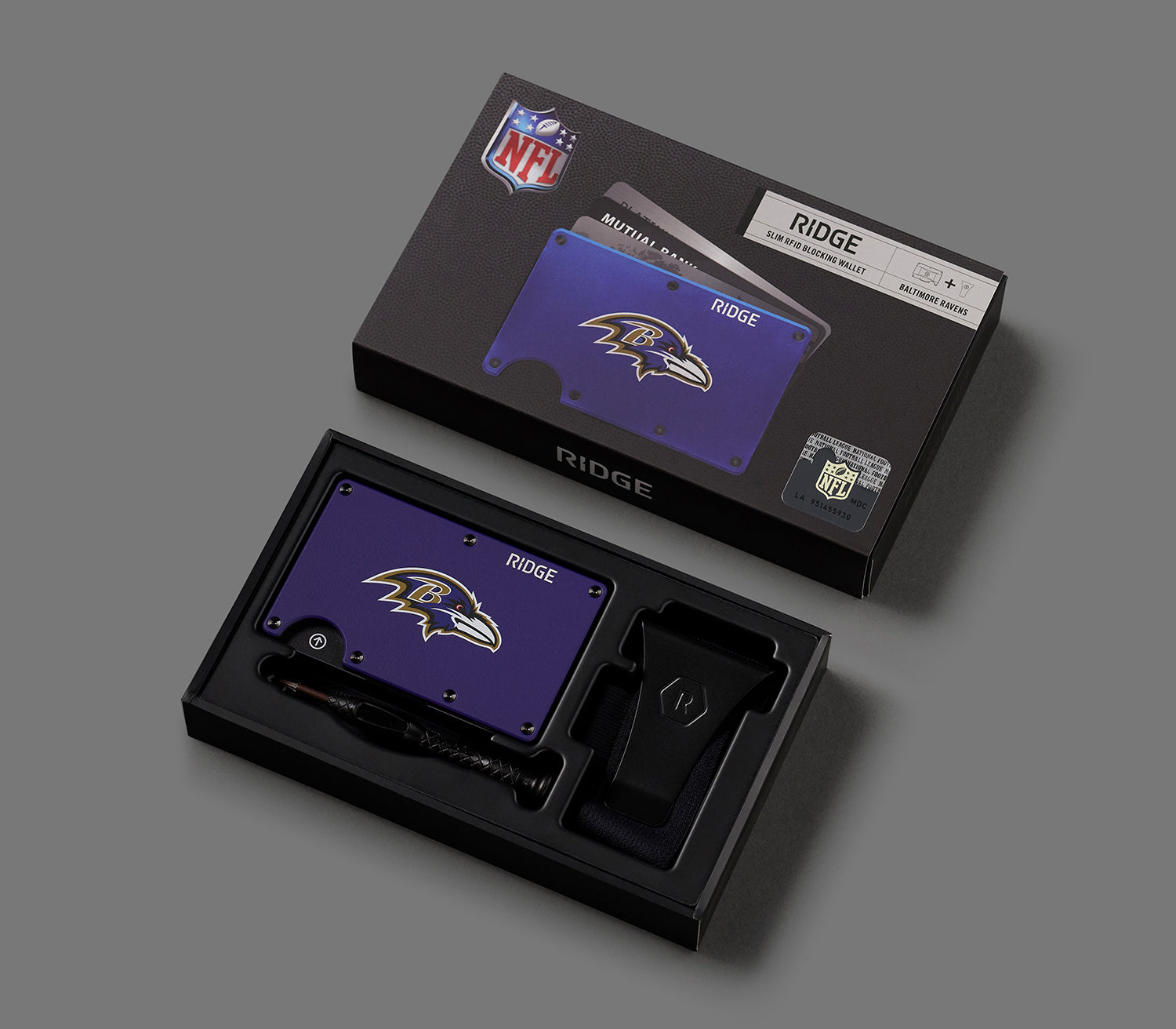 Ridge Wallet for Men - Slim RFID Blocking Minimalist Wallet - Baltimore Ravens NFL Team Design - Perfect for Everyday Carry & Gameday