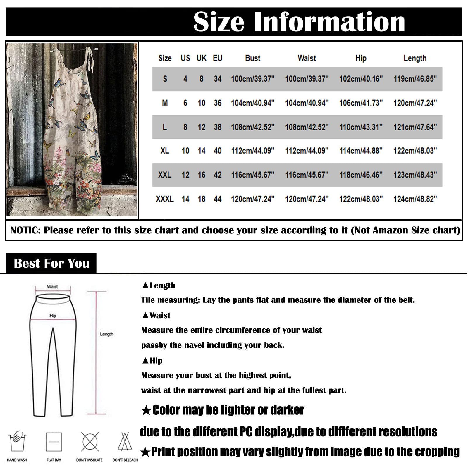 Topassion Women's Sleeveless Cotton Linen Dungarees - Summer Daisy Print Plus Size Coveralls, Sexy Fitted Party Pants with Suspenders (UK Size 2, Green) | Casual Outing, Music Festival & Boho Chic Style