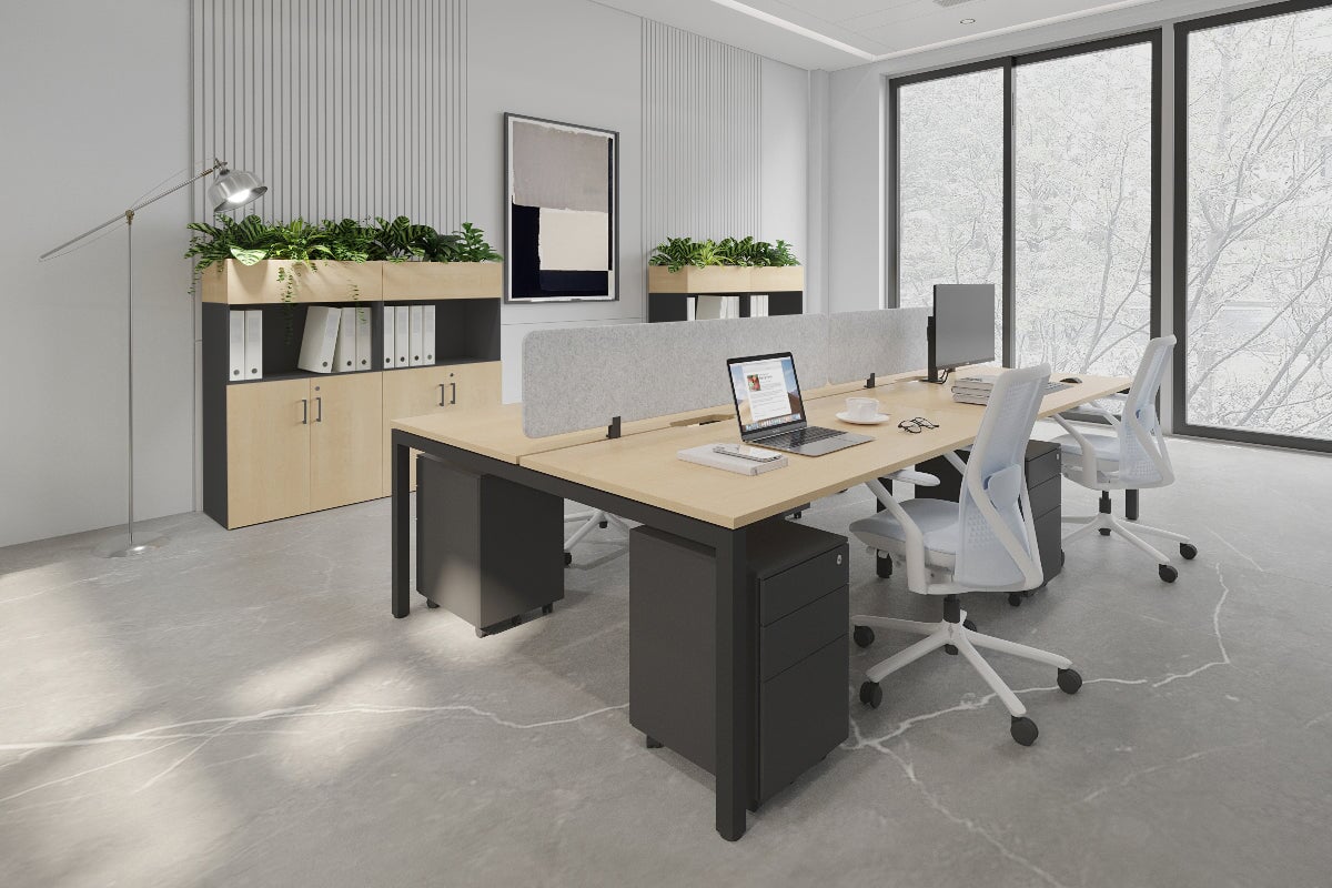 4-Person Office Workstation with Quadro Square Legs - 1800L x 800W Desk with Cable Management Scallop | Perfect for Collaborative Workspaces & Open Office Environments