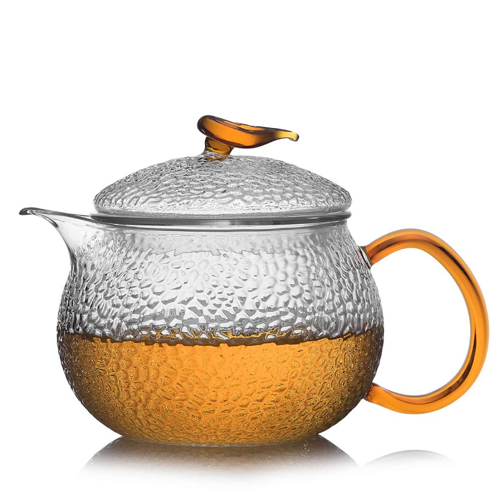 NORTHOME 18OZ Glass Teapot with Infuser - Stovetop Safe Gongfu Tea Pot for Loose Leaf Tea - Yellow (CH-3) | Perfect for Chinese Tea Ceremony, Home Brewing & Gift Giving