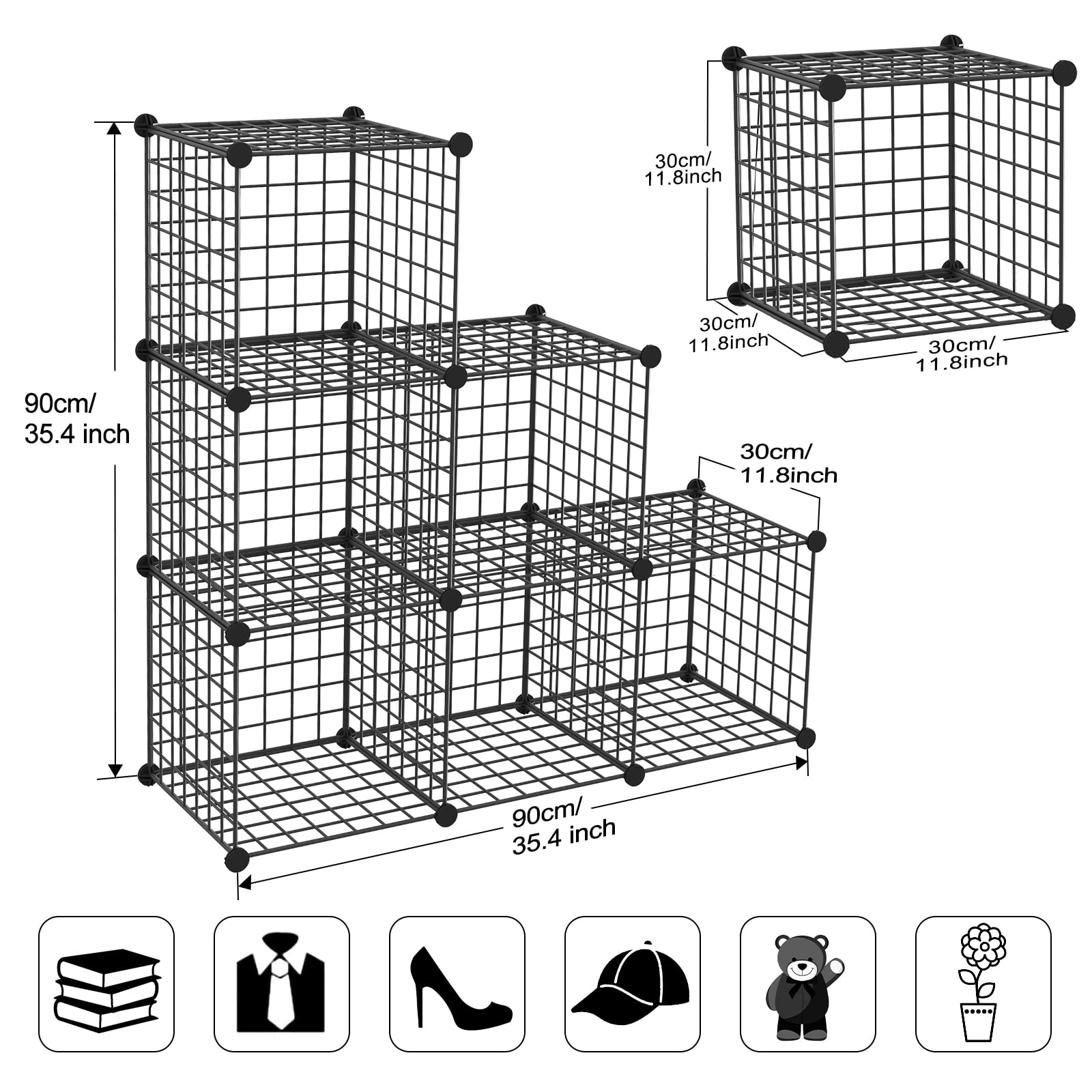 TUMUCUTE 6-Cube Wire Storage Organizer - Stackable Metal Bookshelf & Modular Closet Organizer for Bedroom, Living Room, Office - Durable Iron Shelving Unit for Home Organization & Space Saving Storage Solutions