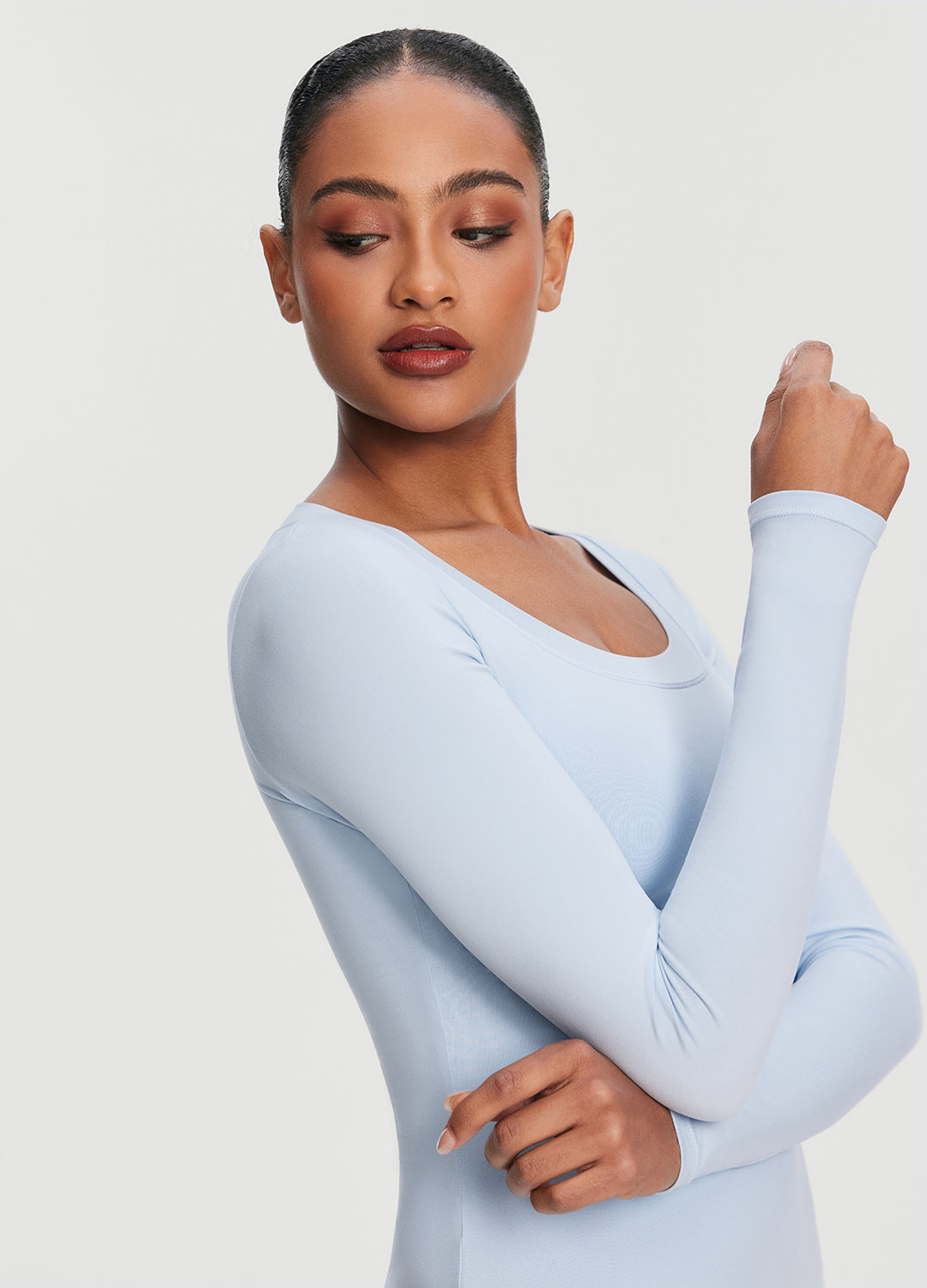 Women's Scoop Neck Long Sleeve T-Shirt - Soft Stretchy Casual Blouse for Everyday Wear | Perfect for Work, Date Night & Layering Outfits