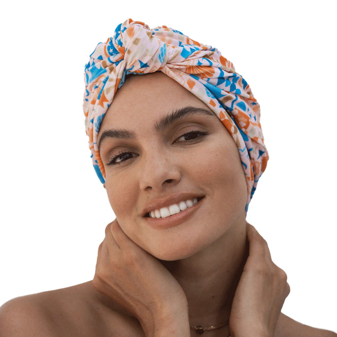 Louvelle Dahlia Waterproof Shower Cap - Stylish Yacht Vibes Design for Women - Perfect for Bathing, Swimming & Spa Days
