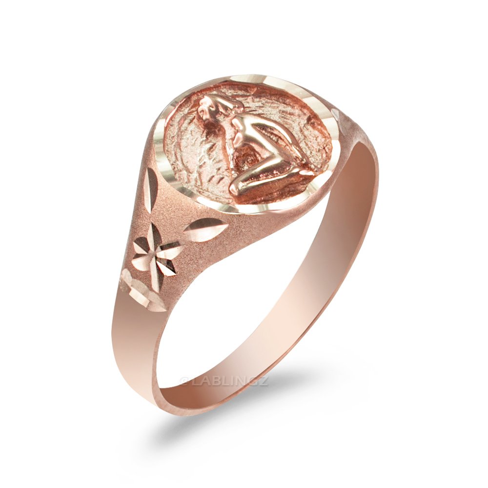 10K Rose Gold Satin DC Band Women's Virgo Zodiac Ring - Elegant Zodiac Jewelry for Birthdays, Anniversaries & Everyday Wear