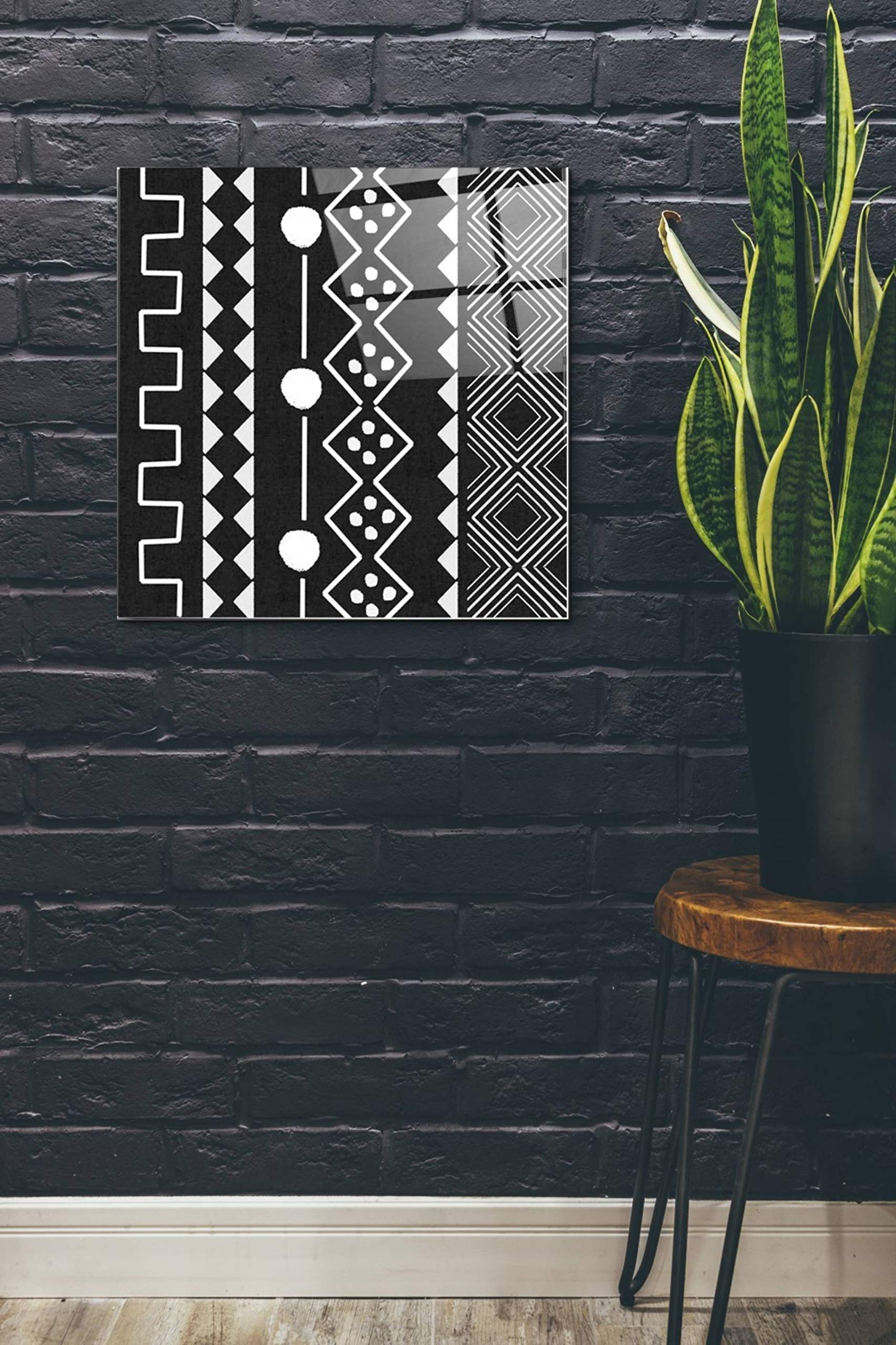 Linda Woods Mud Cloth V Acrylic Glass Wall Art - 24x24 Inch Modern African Inspired Painting for Living Room, Bedroom & Office Decor