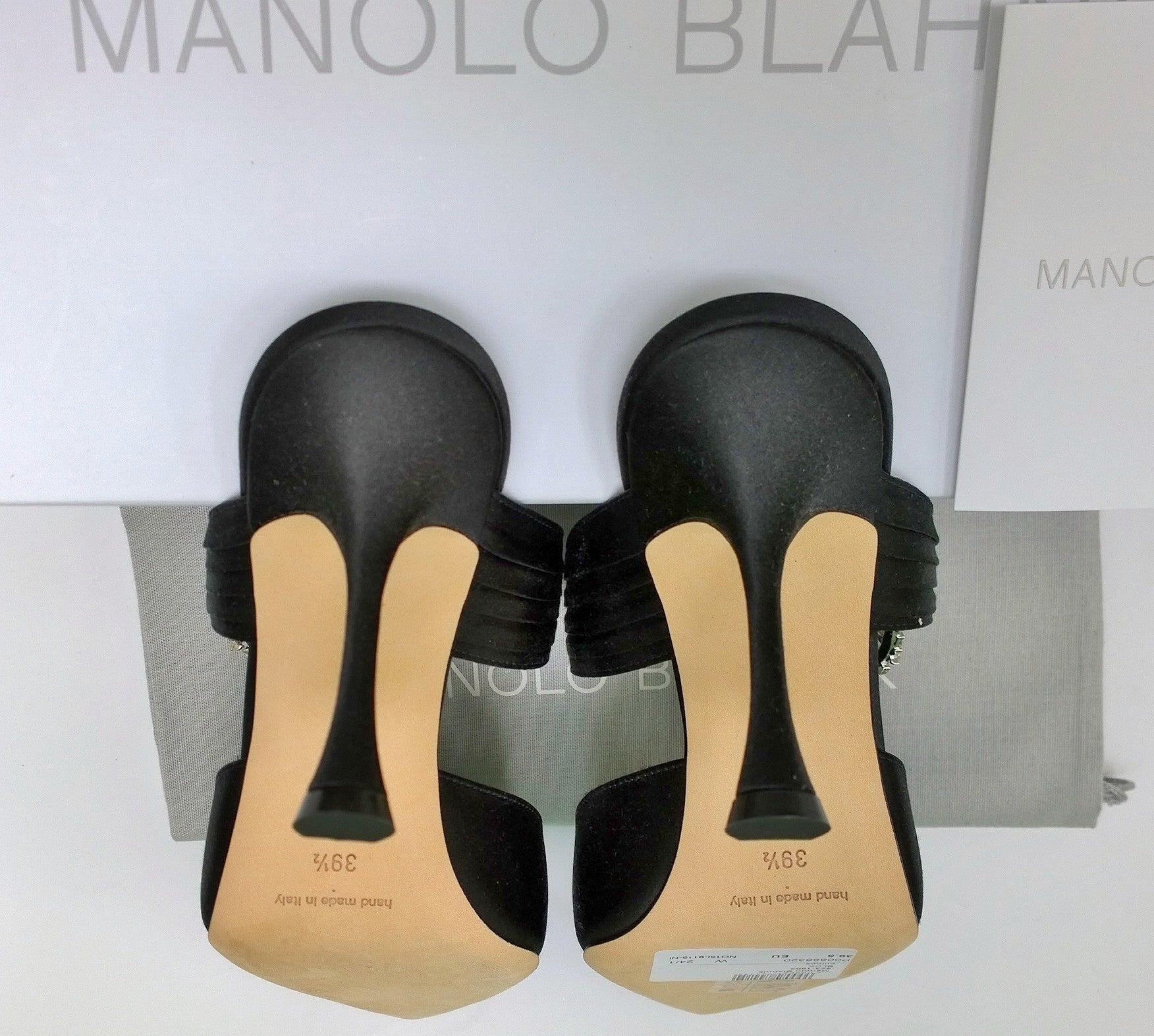 Manolo Blahnik Maidugura 90 Black Satin Rhinestone Buckle Heels Mules - Elegant Women's Dress Shoes for Weddings, Parties & Special Occasions