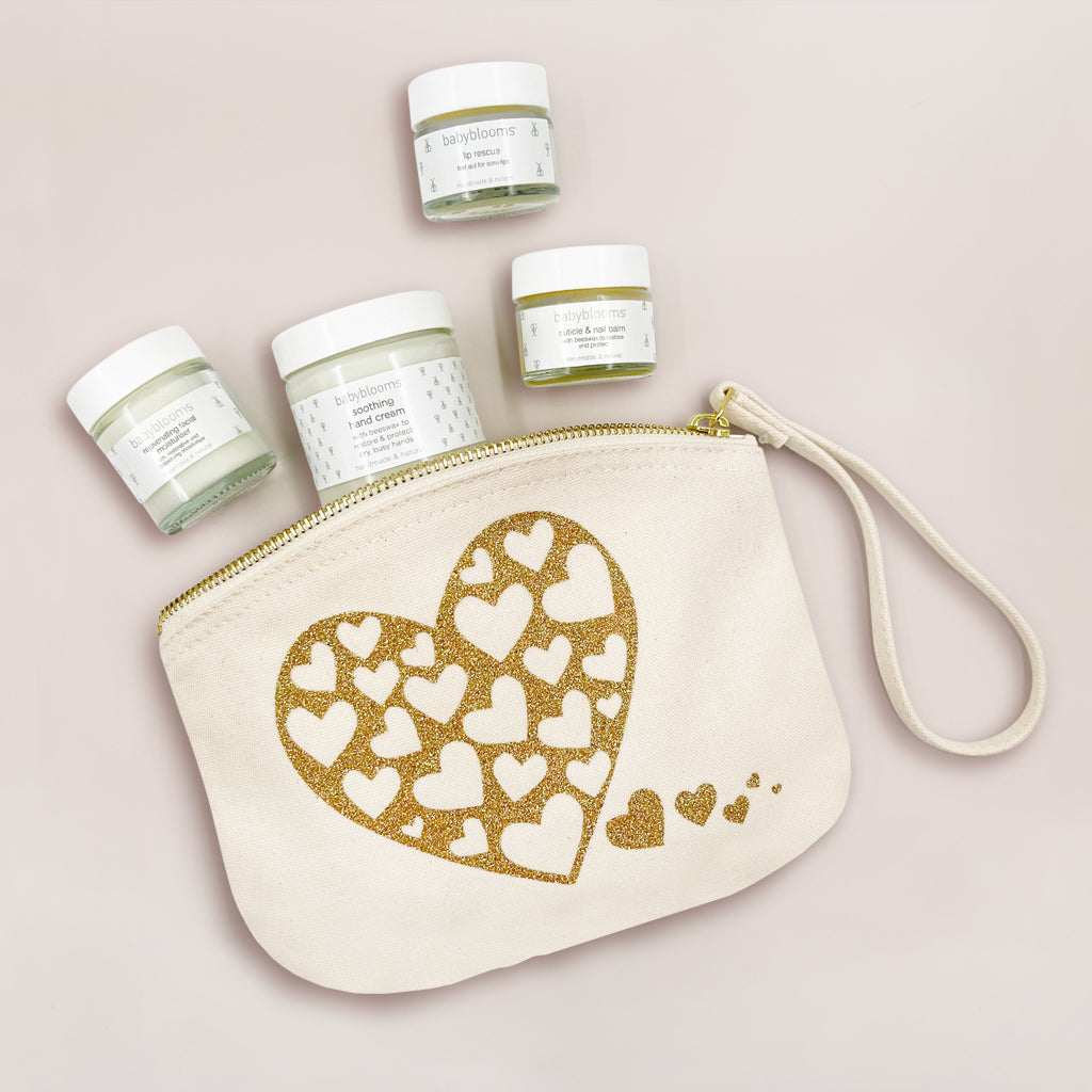 Organic Heart-Shaped Canvas Pouch with All-Natural Skincare Set | Perfect for Travel, Gifts & Daily Essentials Storage